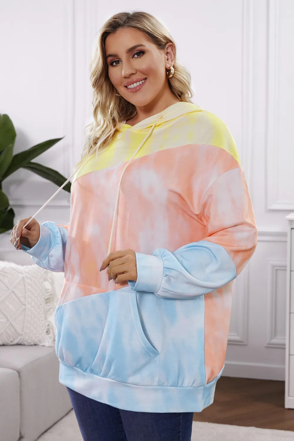Cute Preppy Color Block Hoodie – Plus Size