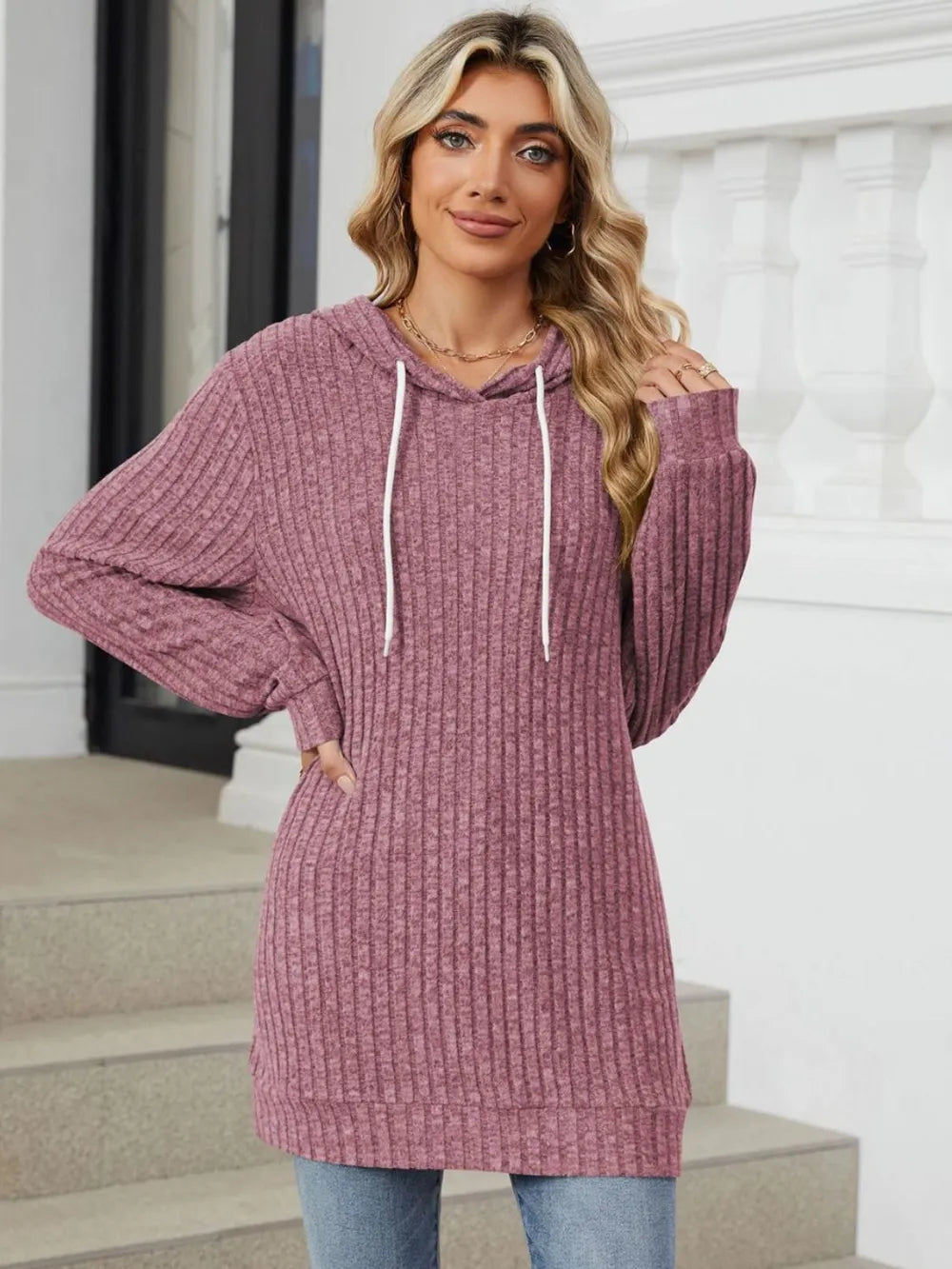 Long Sleeve Preppy Hoodie with Drawstring Detail