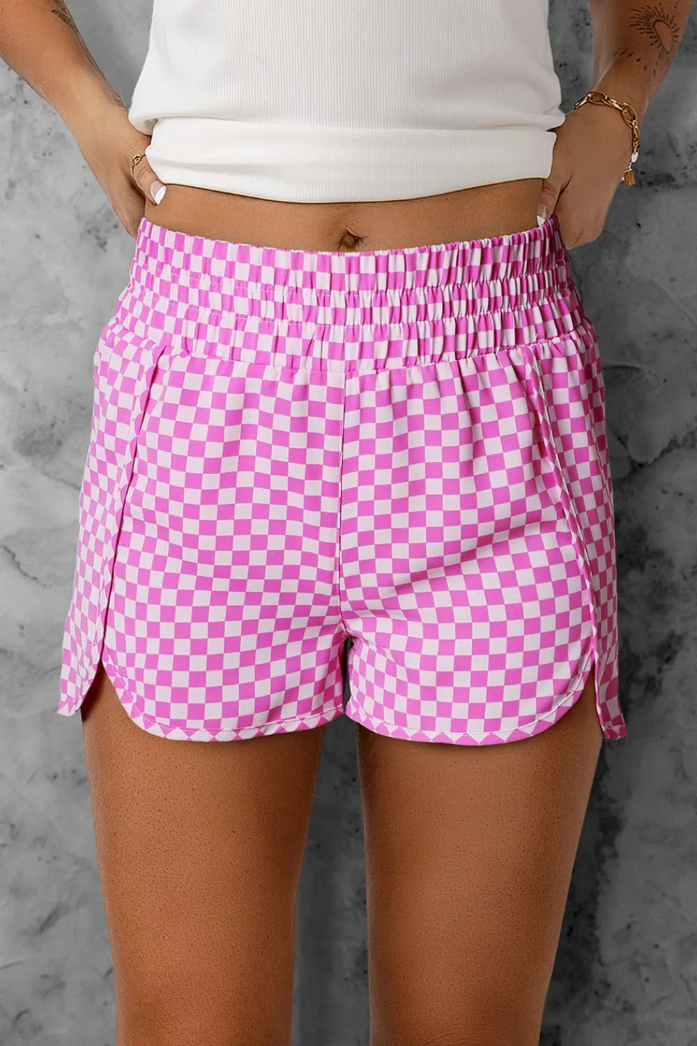 Smocked Elastic Waist Checkered Shorts
