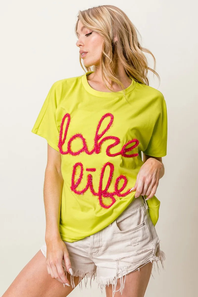 Preppy Metallic Letter Dolman Sleeve T Shirt Top by BiBi