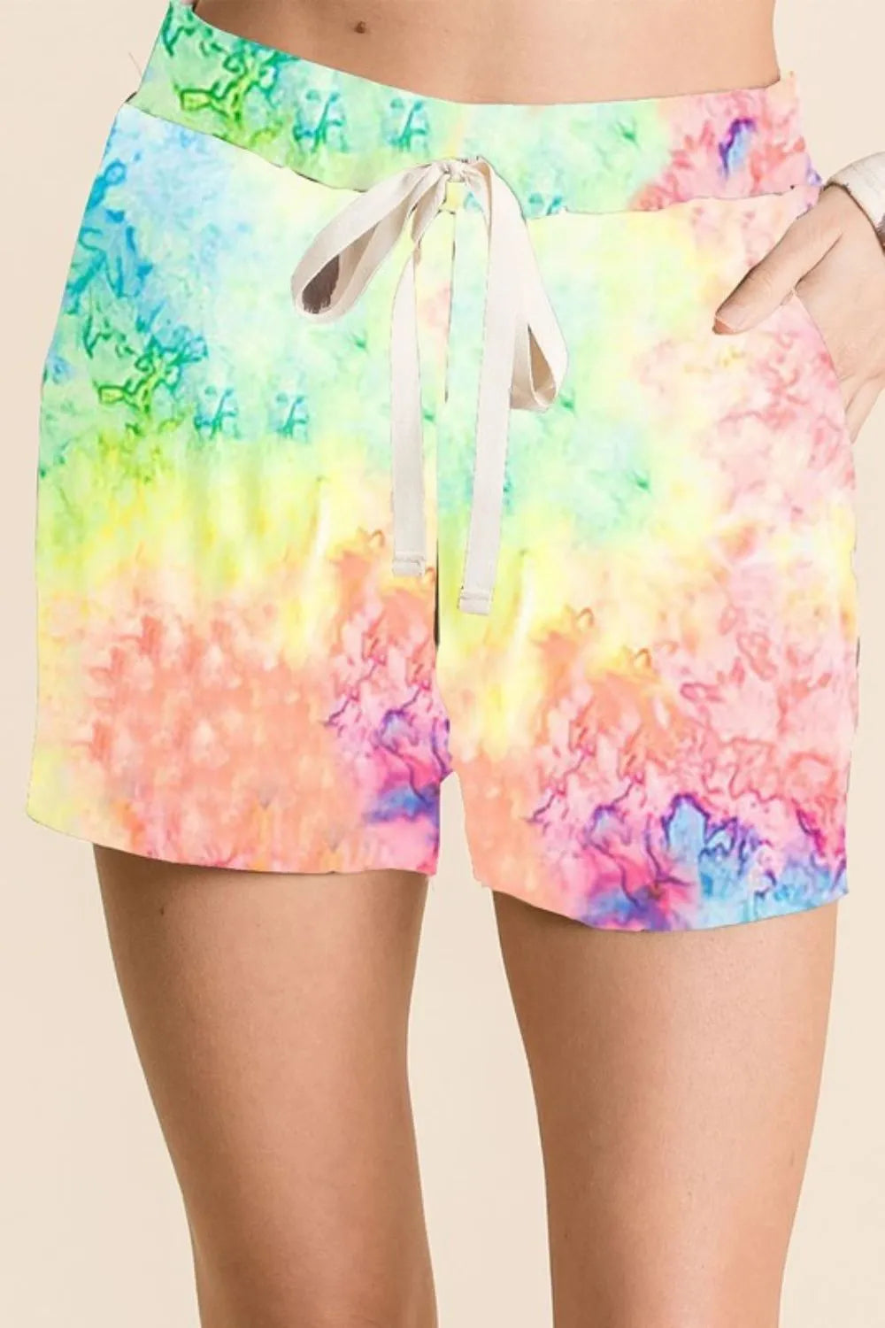 Preppy Bibi Tie Dye Soft Knit Casual Shorts for Women & Girls - Trendy Aesthetic Summer Style