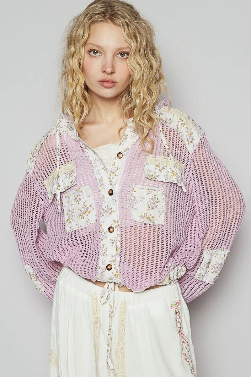 Vintage Crochet Hoodie Jacket – Preppy Patchwork