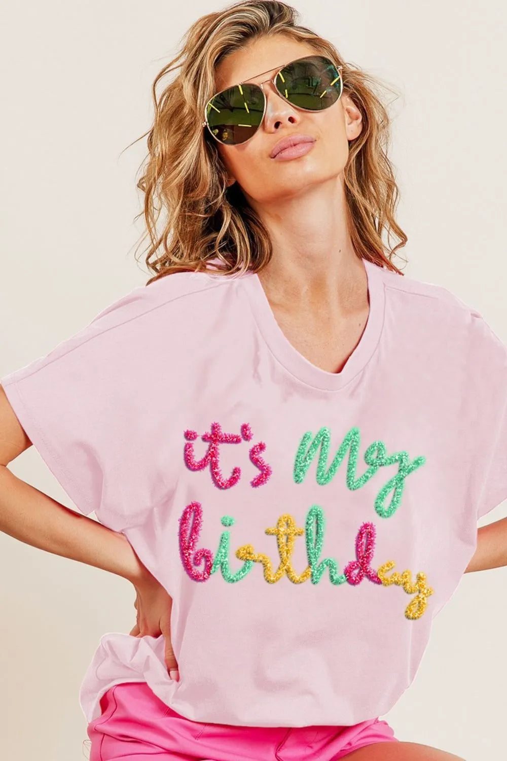 Preppy Metallic Letter Short Dolman Sleeve T-Shirt Top