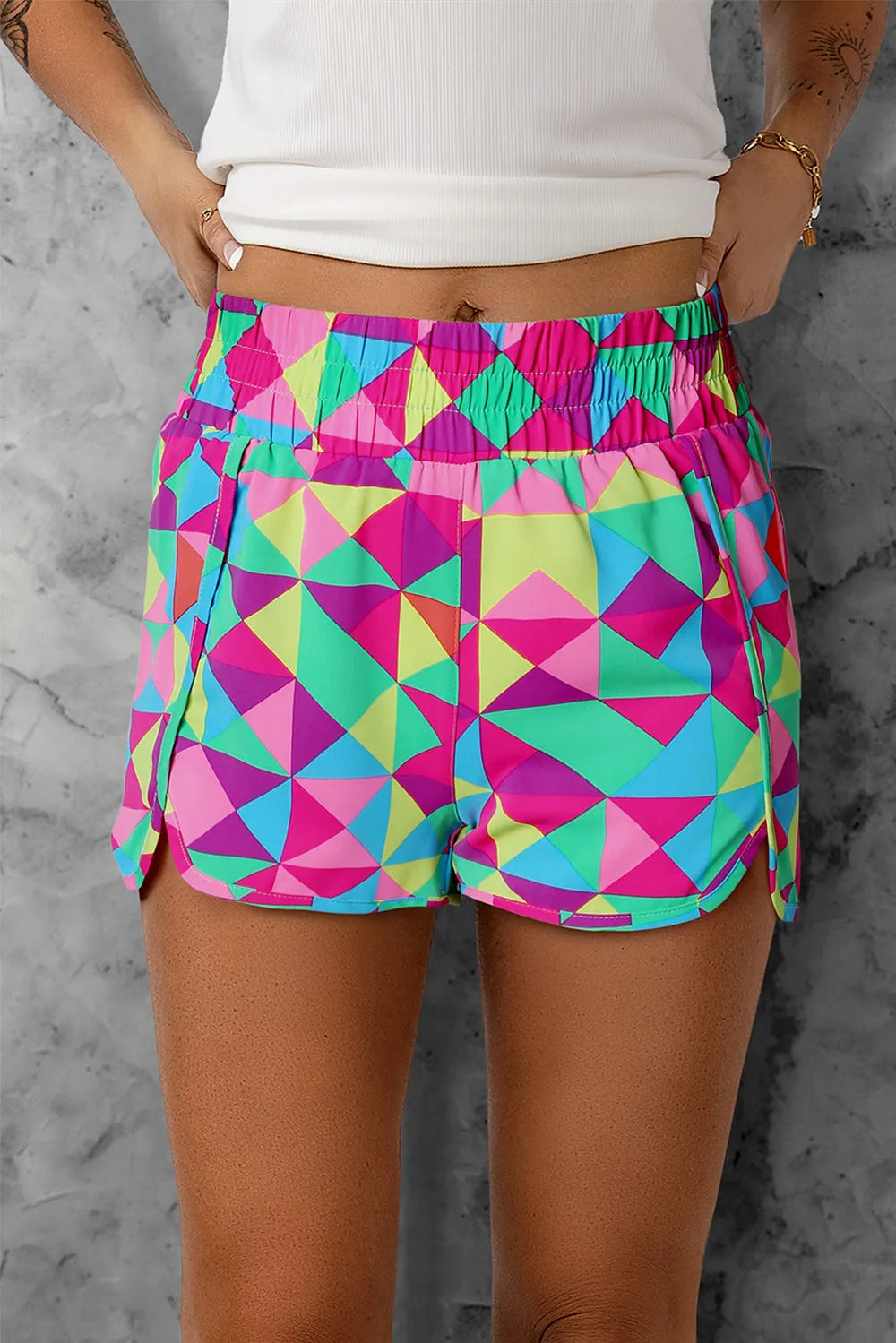 Preppy Color Block Elastic Waist Shorts for Women & Girls