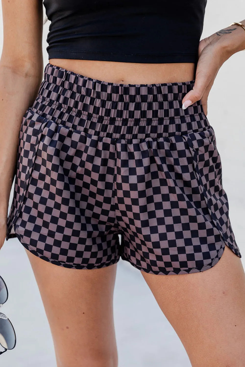 Preppy Checkered Elastic Waist Shorts for Women & Girls