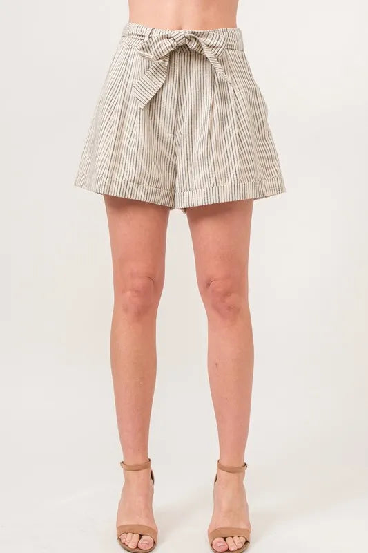 Preppy And The Why Linen Blend Striped Flowy Shorts for Women & Girls - Trendy Aesthetic Summer Style