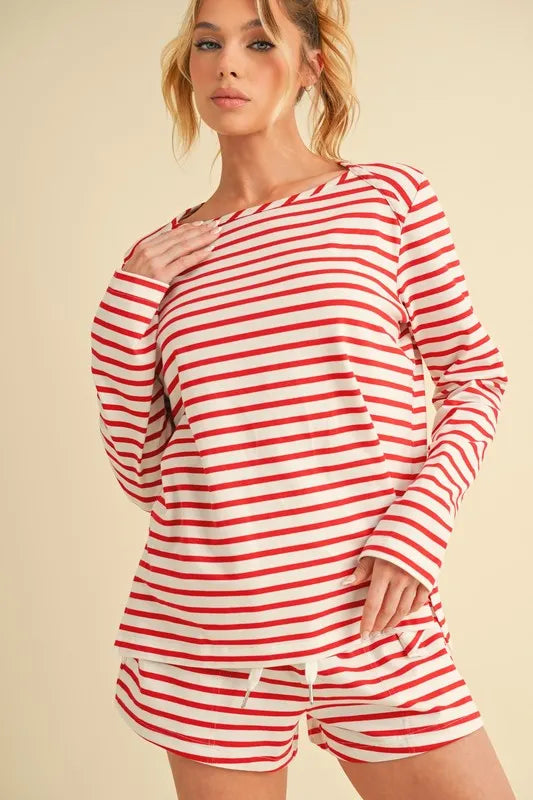 Aemi+Co Drawstring Contrast Striped Shorts