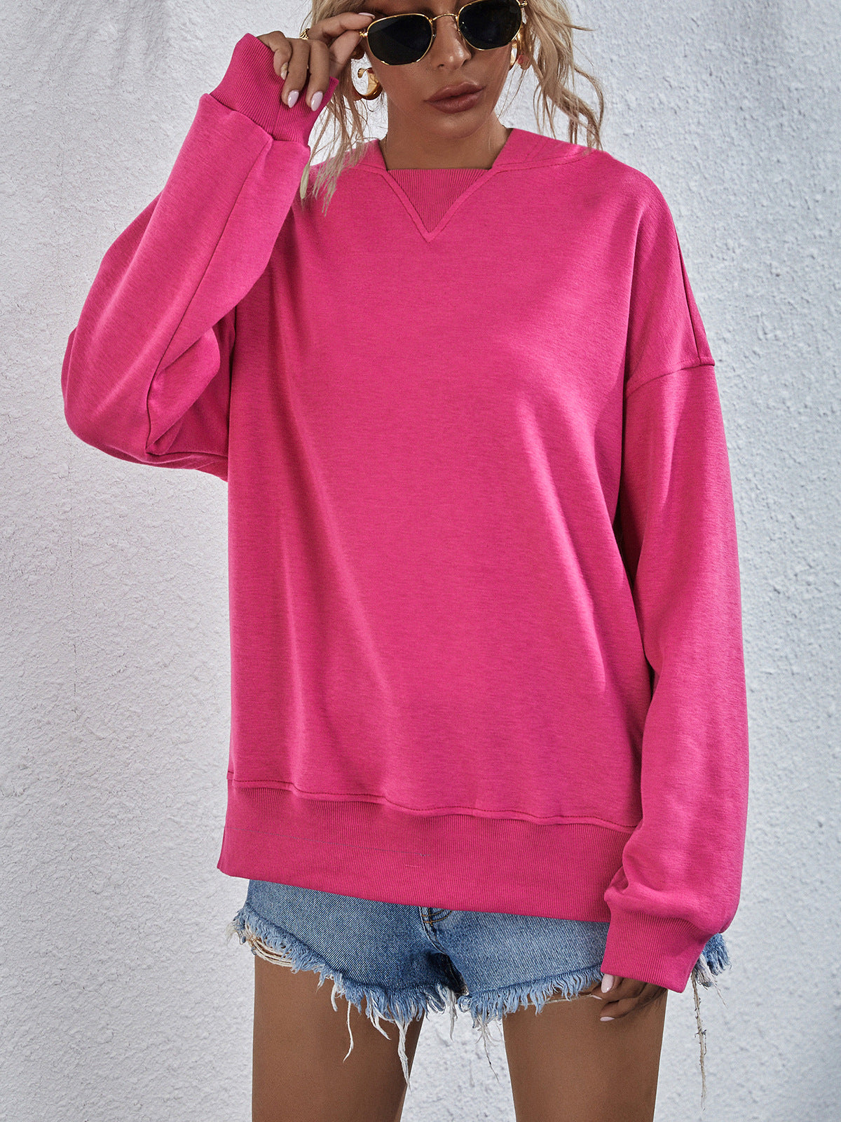 Dropped Shoulder Preppy Slit Hoodie