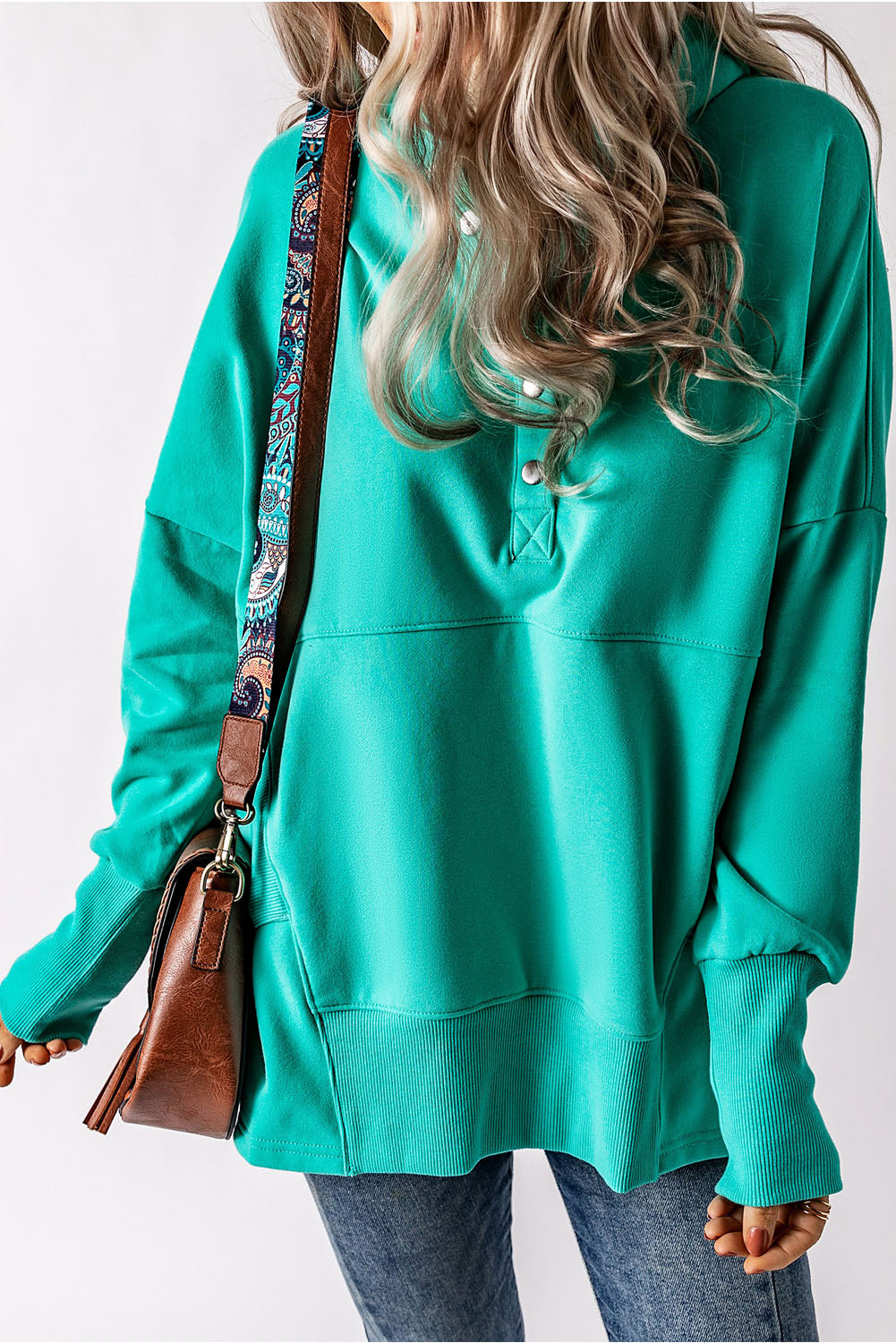Quarter-Snap Preppy Hoodie – Dropped Shoulder Style