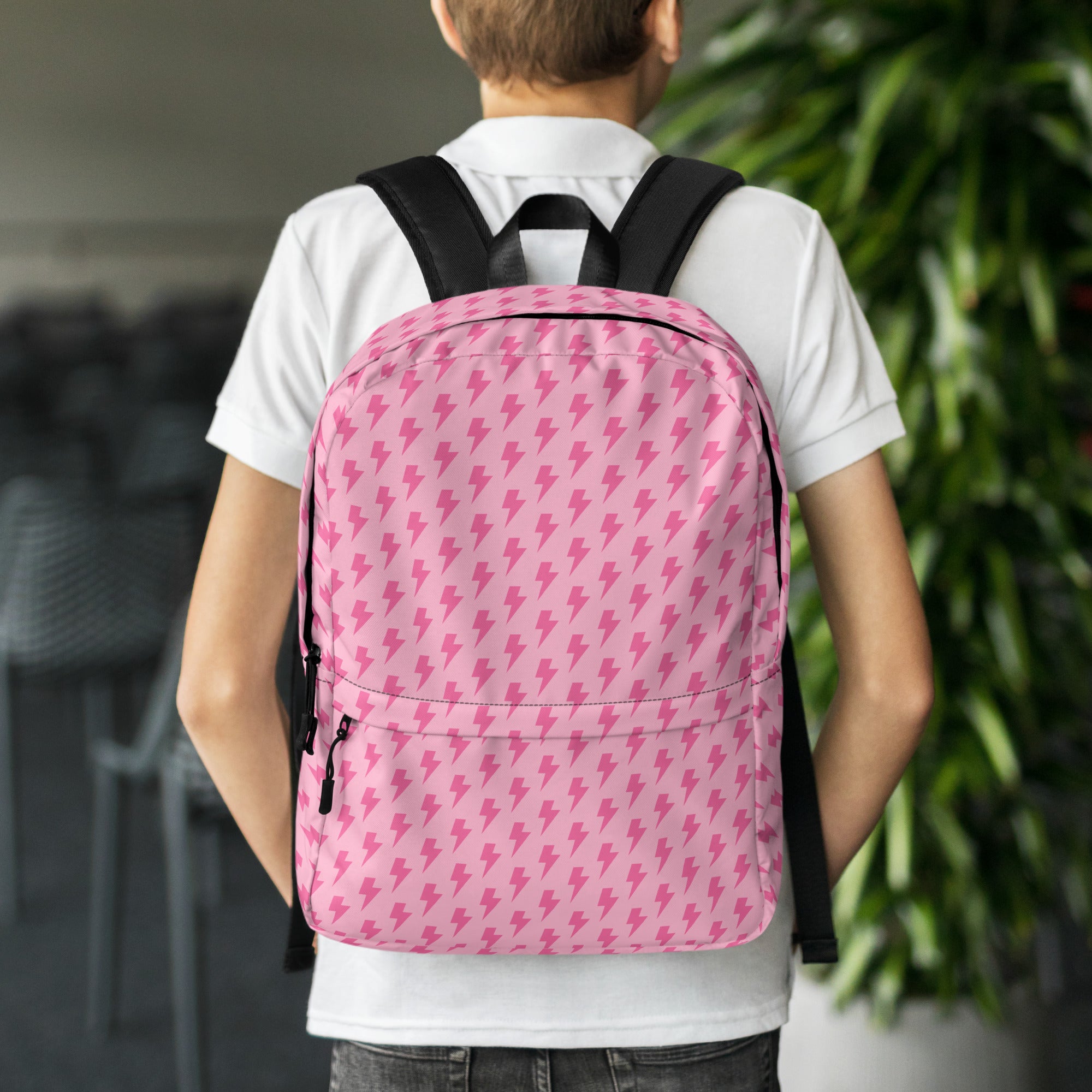 Pink Preppy Aesthetic Lightning Bolts School Backpack