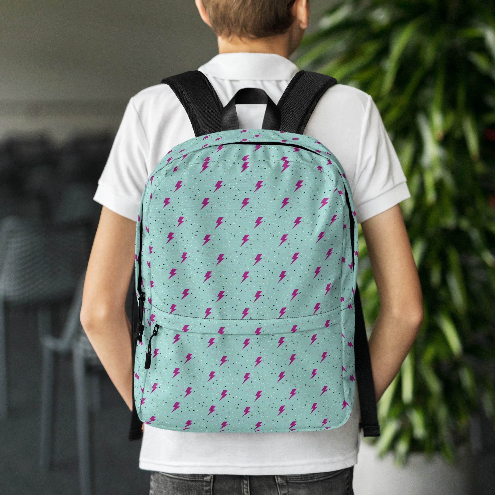 Preppy Green Daze Lightning Bolts Pattern Backpack