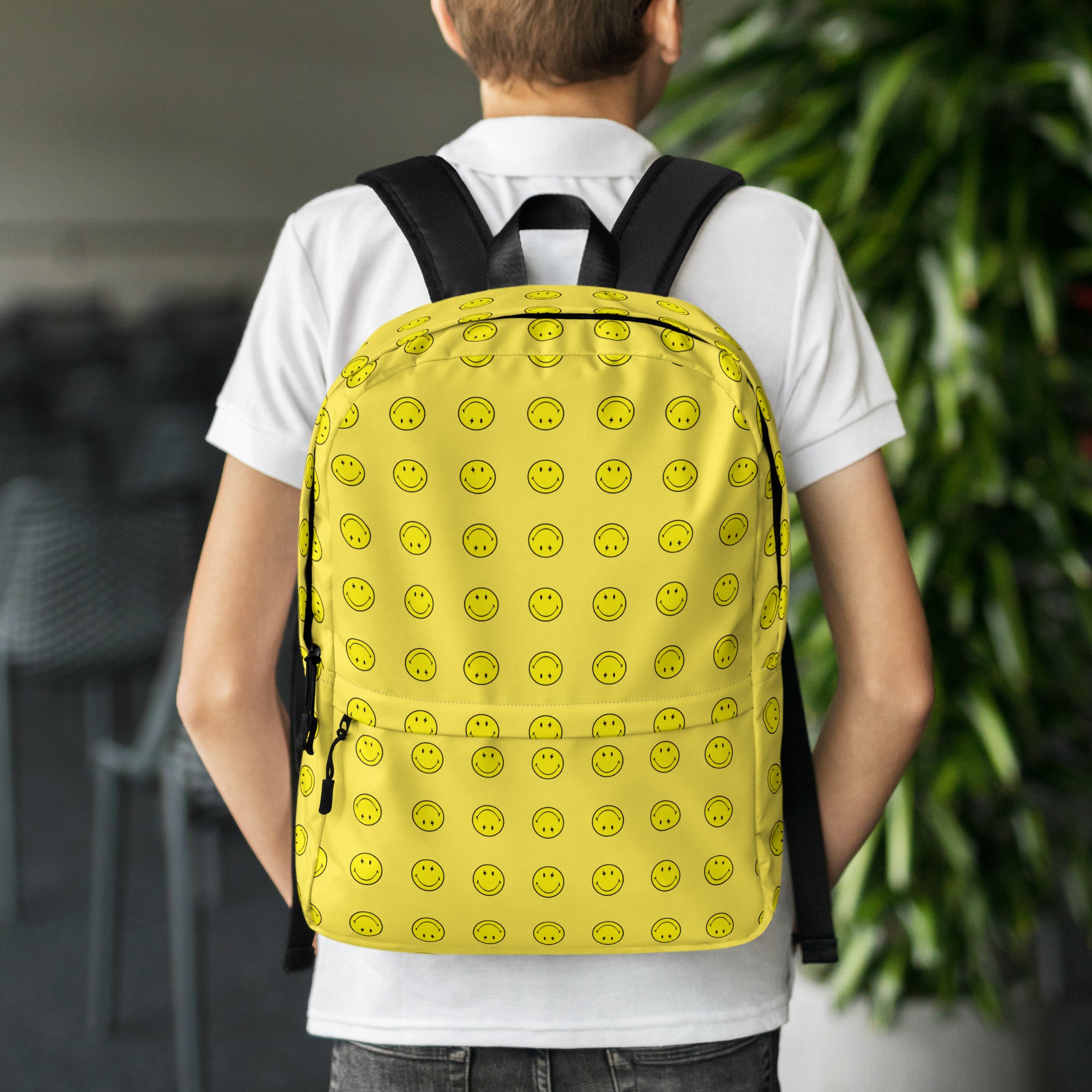 Preppy Cool Smiley Face Yellow Backpack for School
