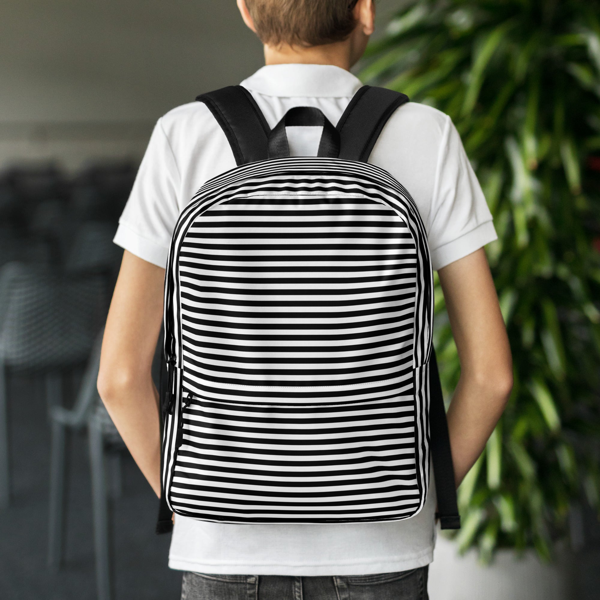 Preppy Black & White Horizontal Striped Lines Backpack