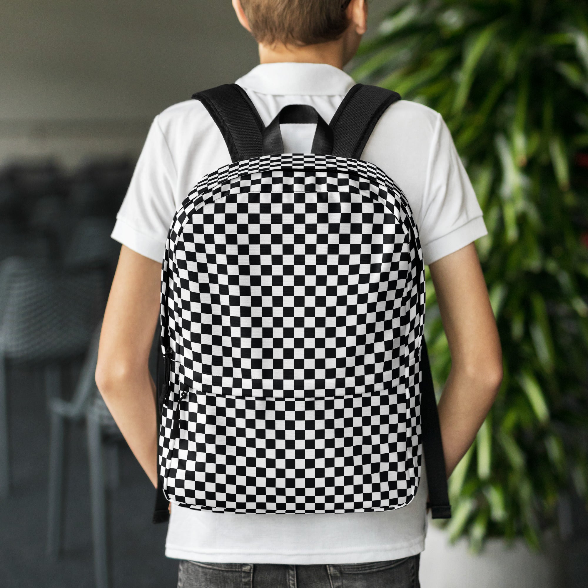 Preppy Black and White Checkered Backpack