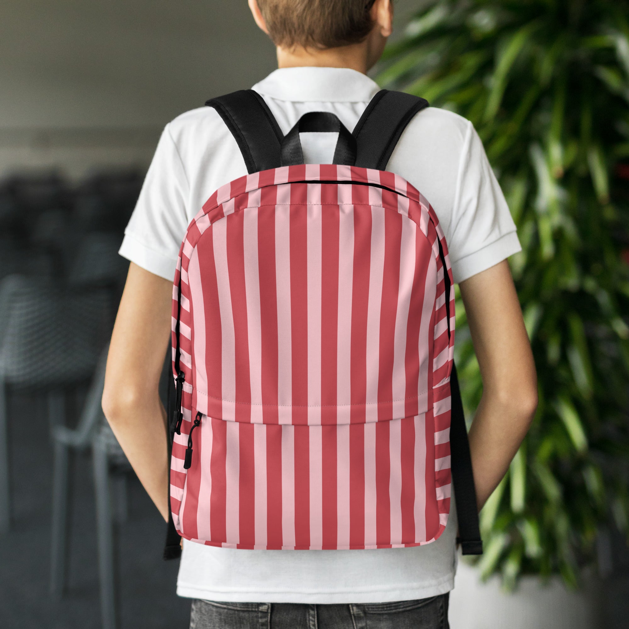 Preppy Pink Red Stripe Cute Aesthetic Backpack
