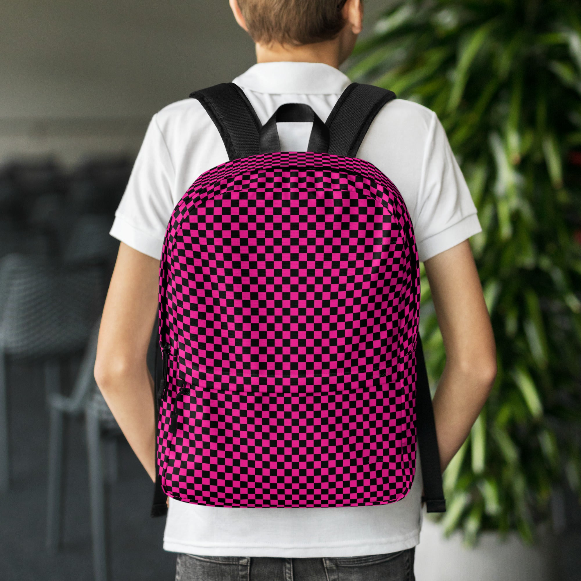 Preppy Pink Aesthetic Checkered Print Backpack