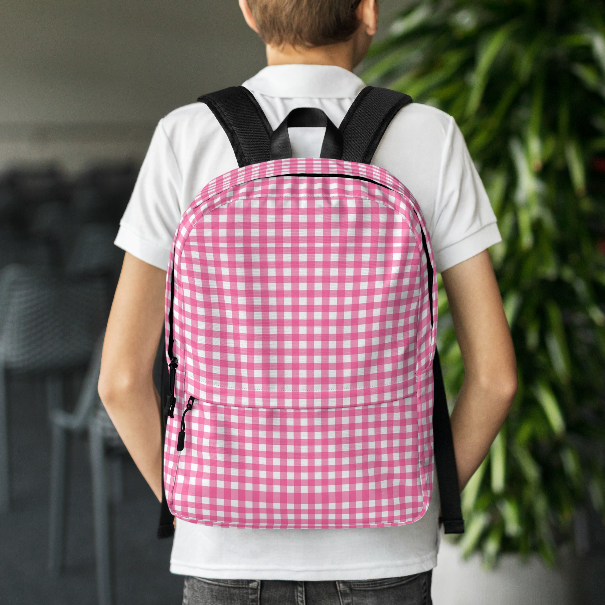 Preppy Pink Cute Gingham Summer Backpack for Girls