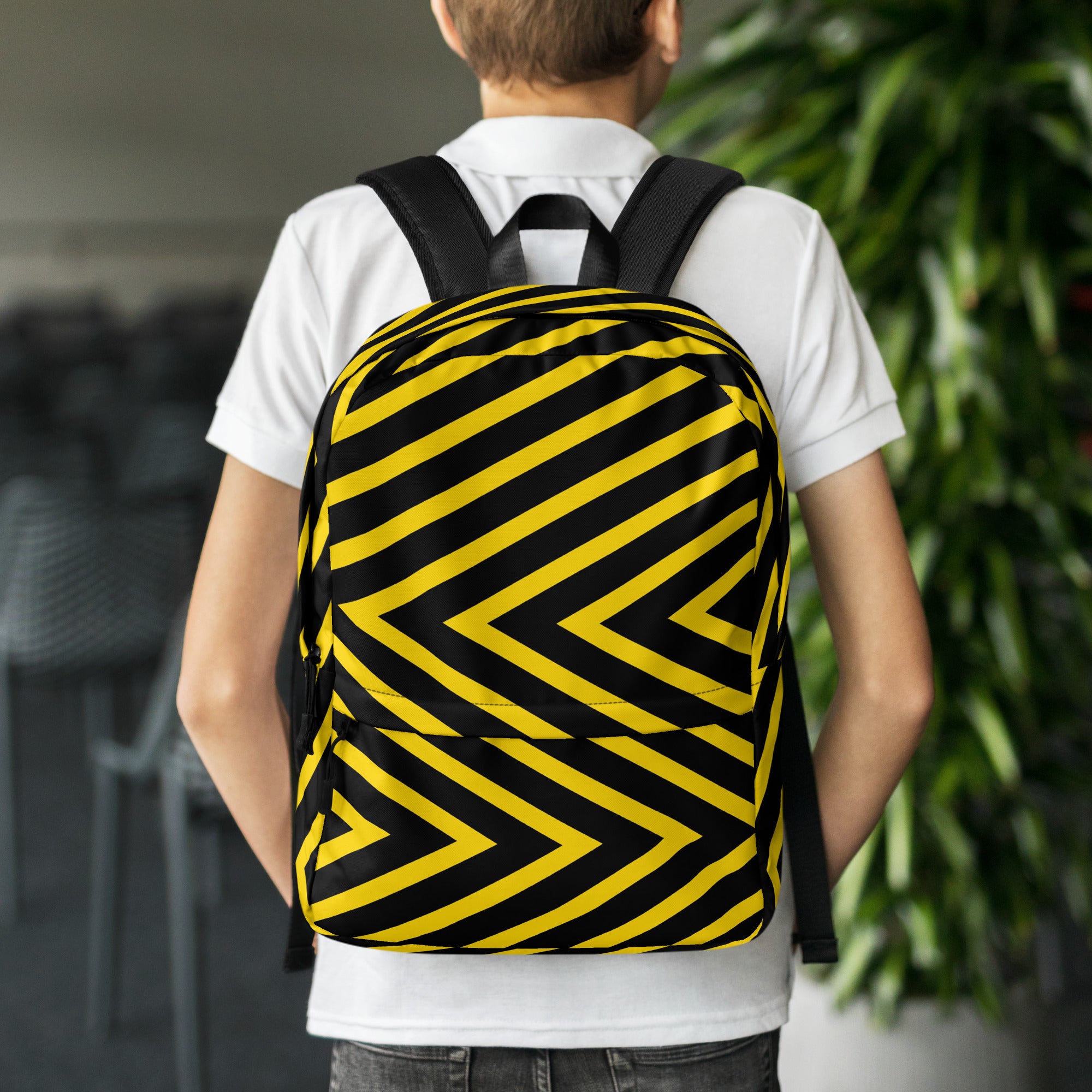 Trendy Black & Yellow Geometric Backpack
