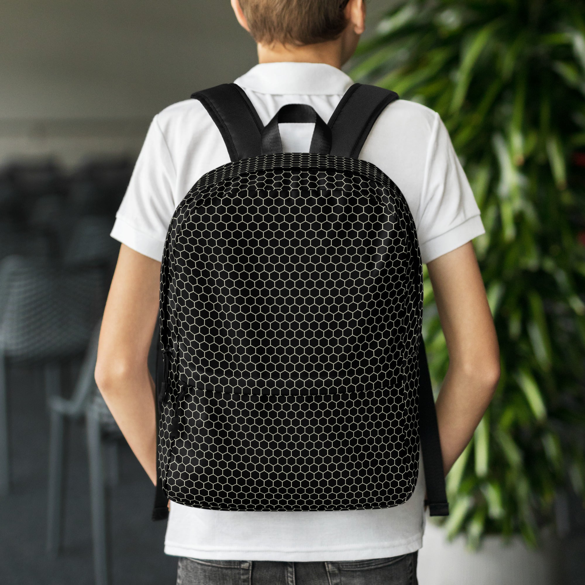 Trendy Beehive Honeycomb Black Hexagon Geometric Backpack