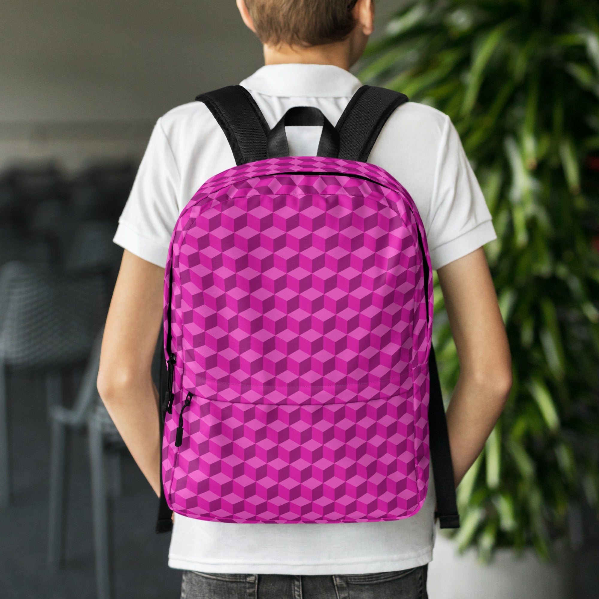 3d Geometric Cubes Optical illusion Preppy Pink Backpack