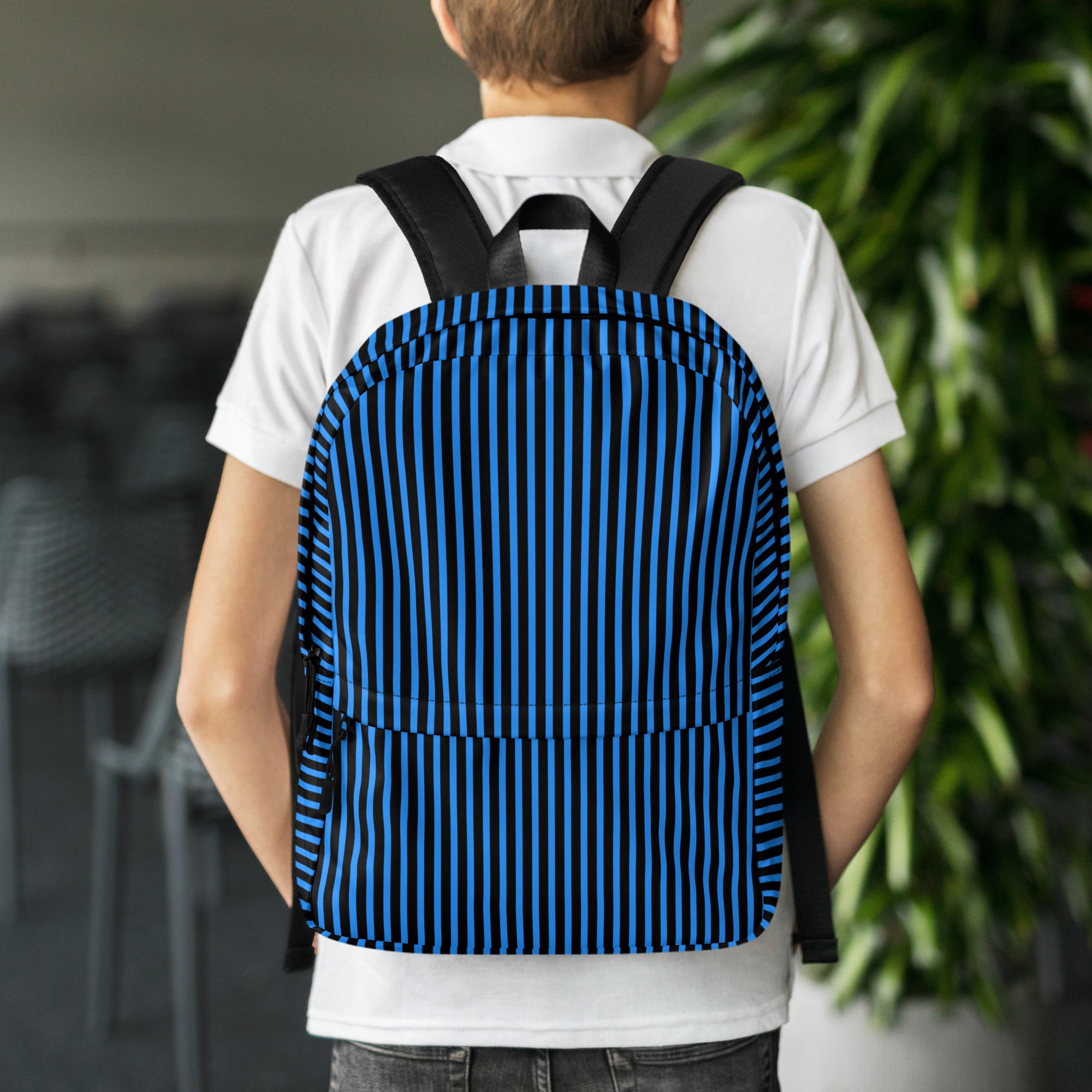 Minimal Black Stripes with Blue Lines Streaks Trendy Backpack