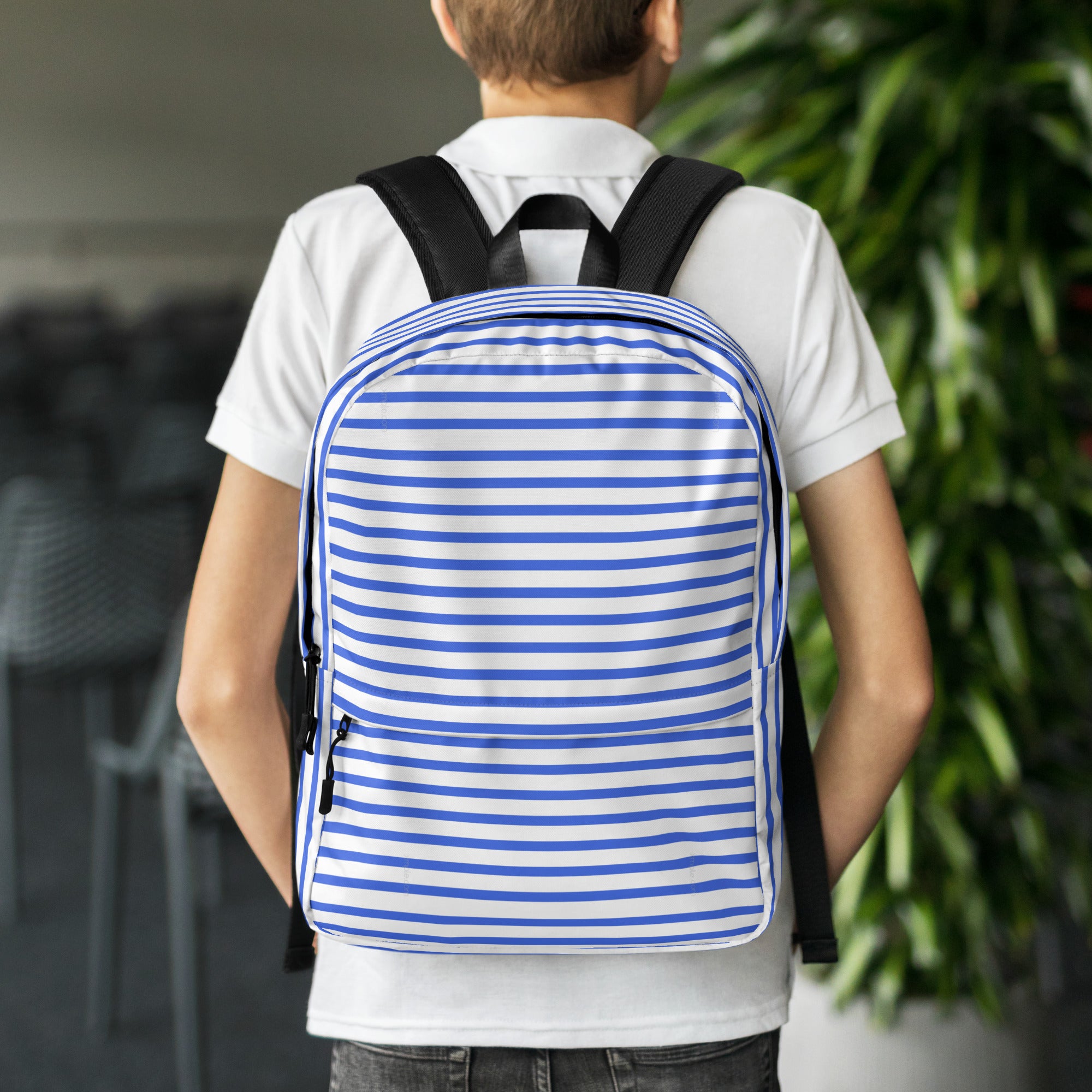 Nautical Striped Blue & White Horizontal Streaks Lines Backpack