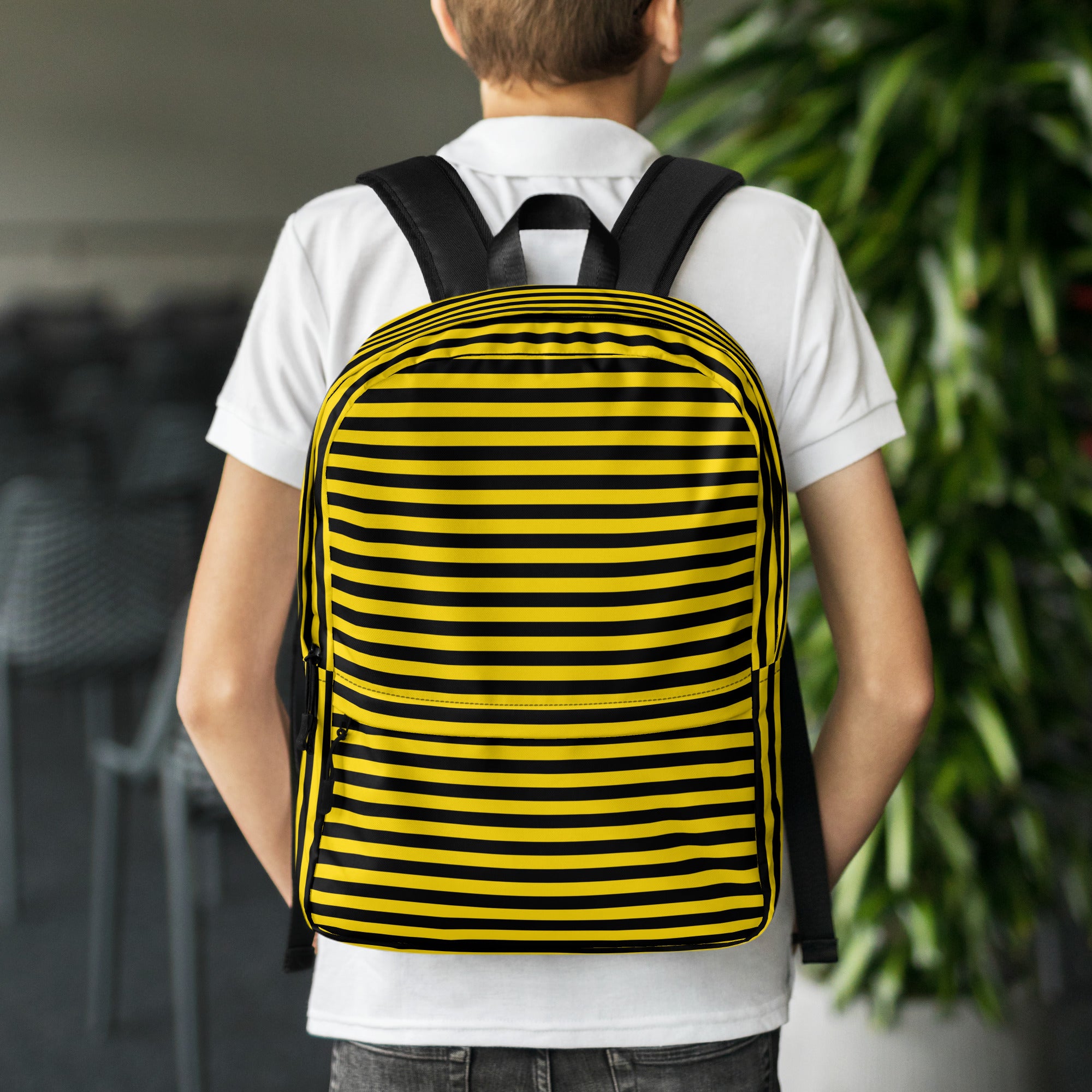 Yellow and Black Honey Bee Inspired Vertical Striped Backpack