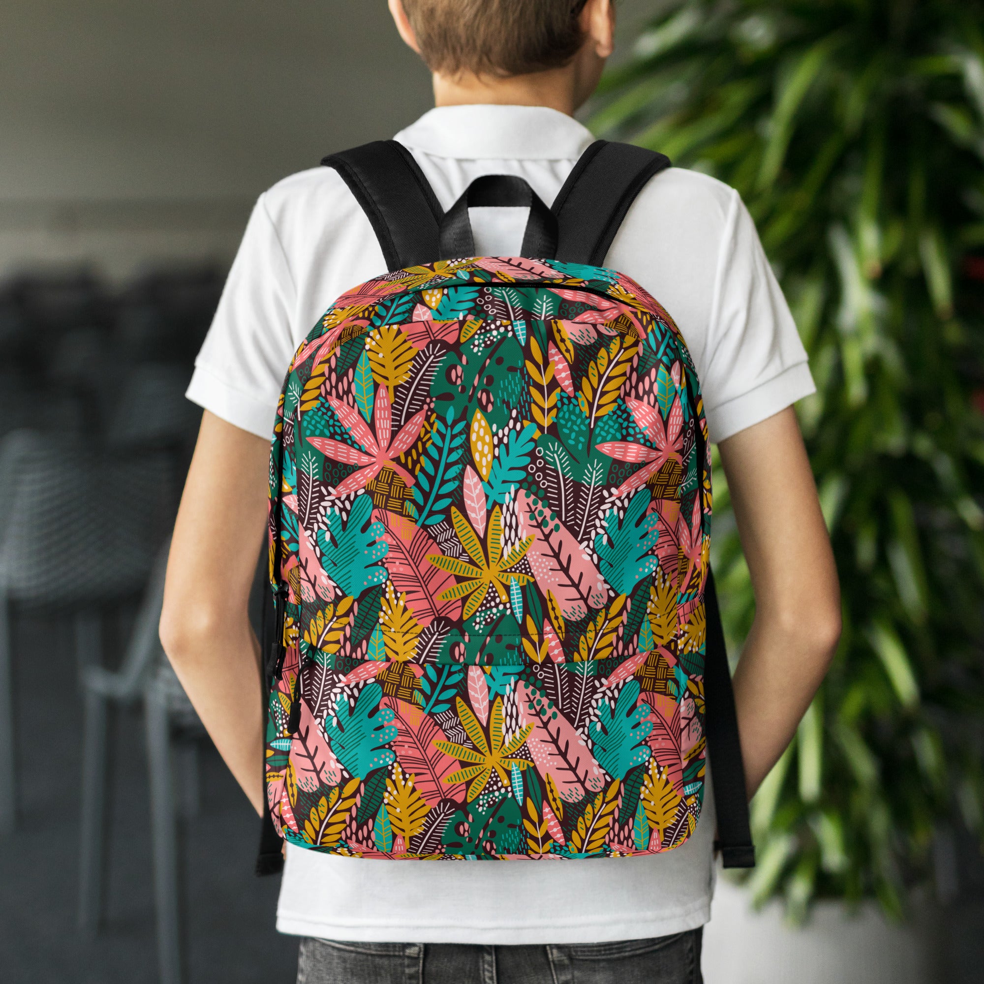 Boho Preppy Style Fall Leaves Pattern Backpack