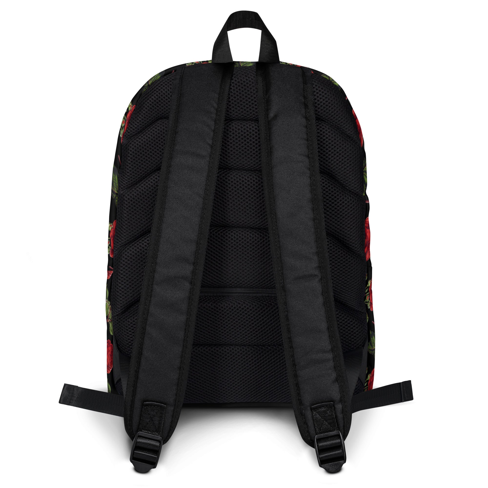 Vintage Red Roses Print Floral Black Casual School Backpack