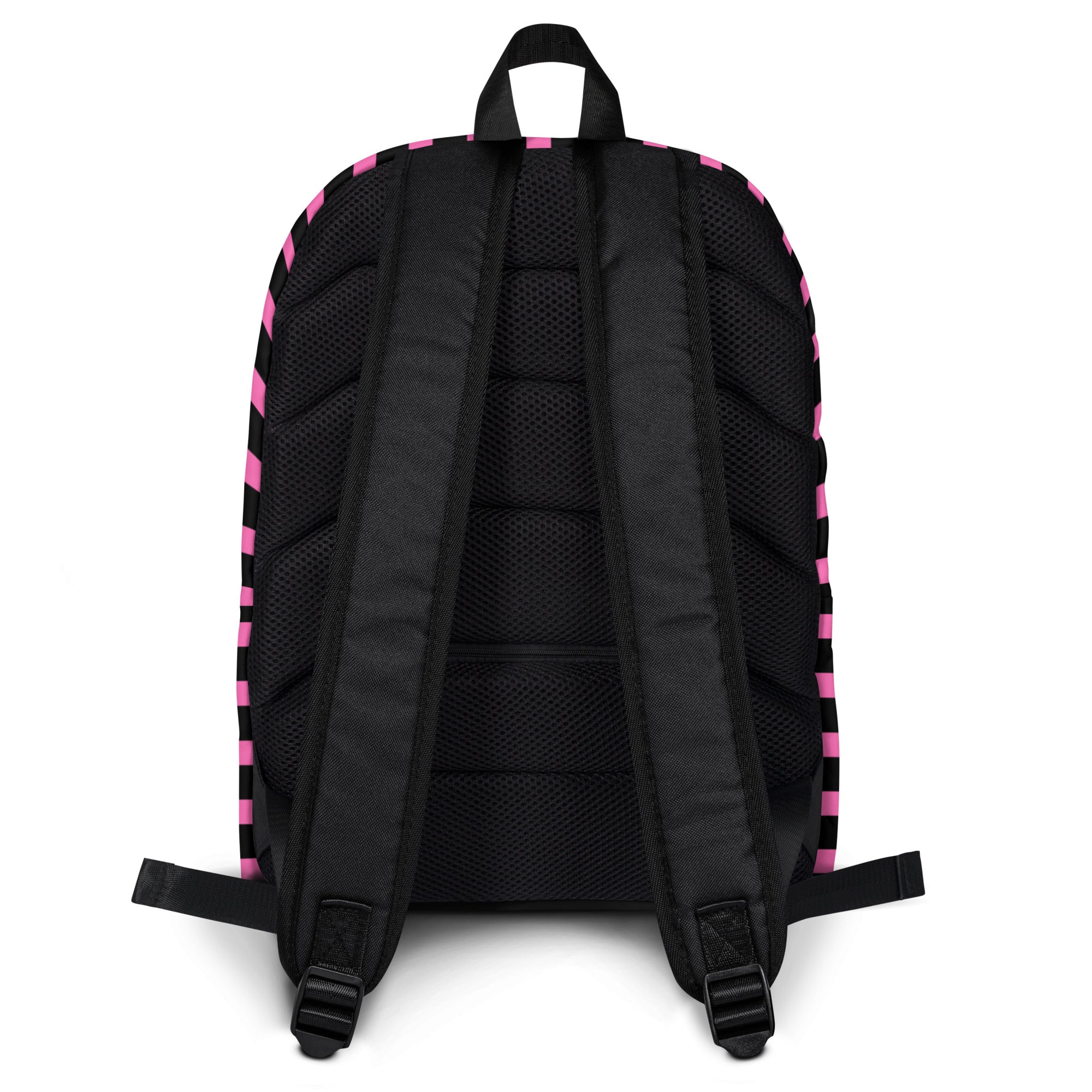 Pink & Black Vertical Striped Fashionable Women's Backpack