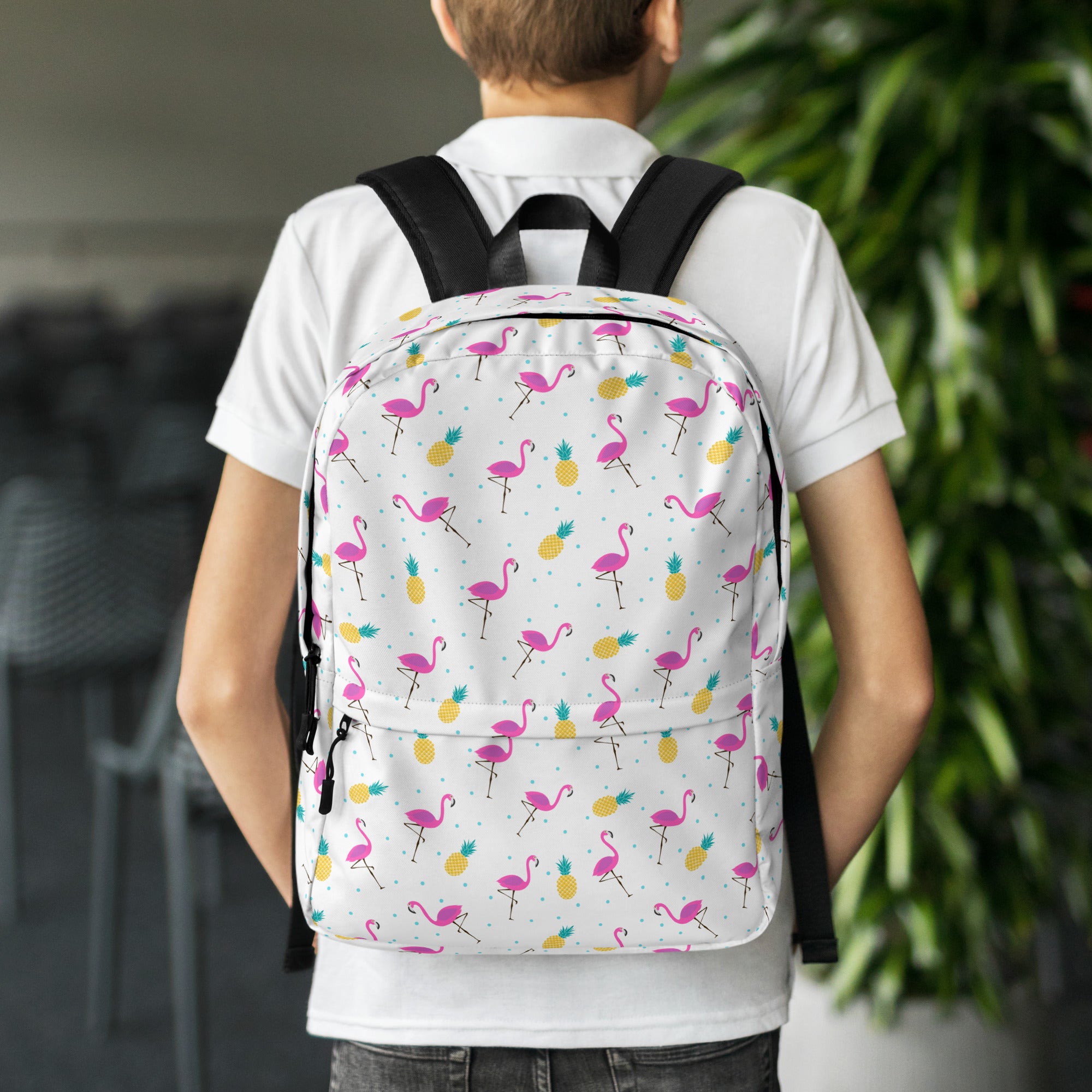 Lightweight Tropical Pineapple Pink Flamingo Summer Backpack