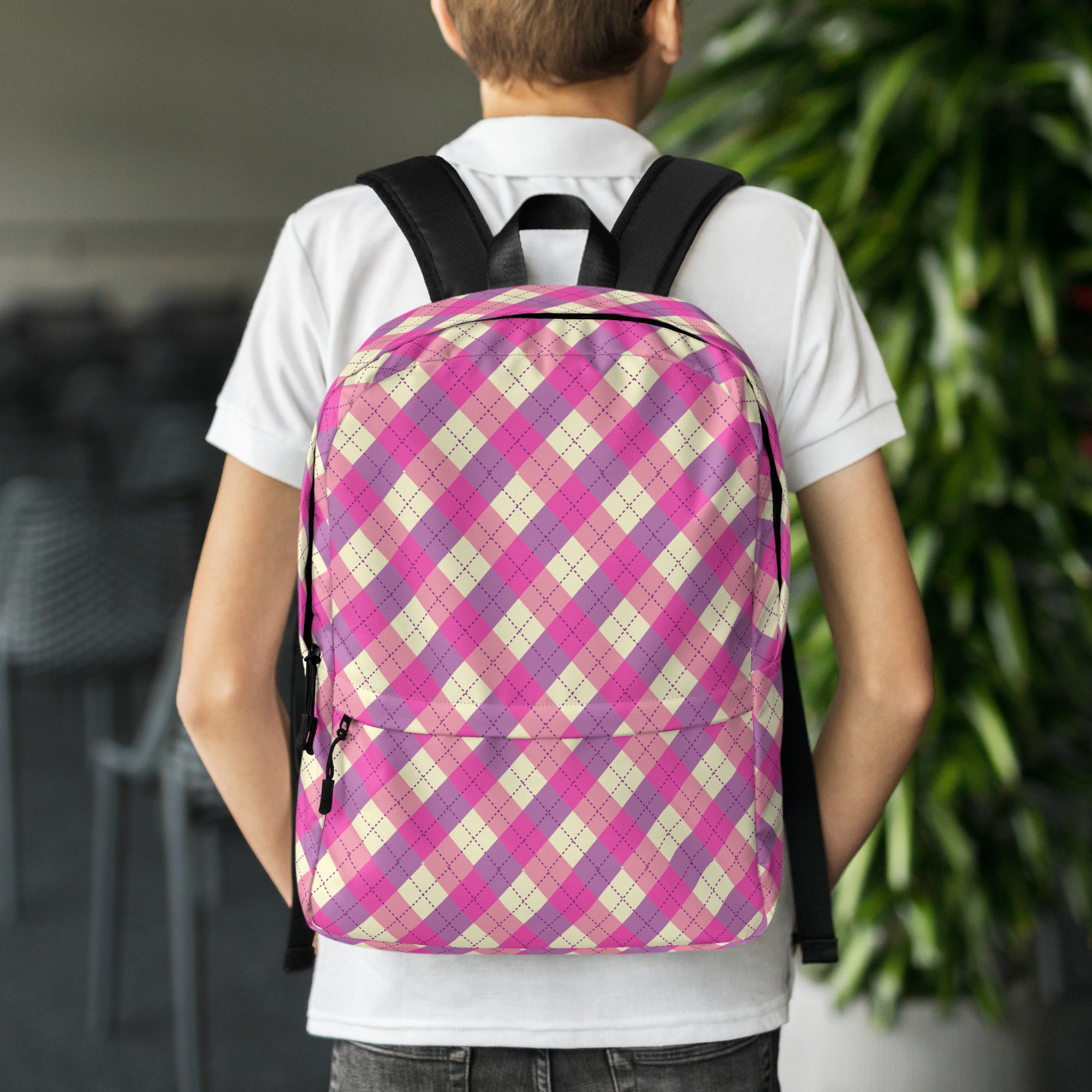 Preppy Pink & Purple Gingham Plaid Aesthetic Backpack
