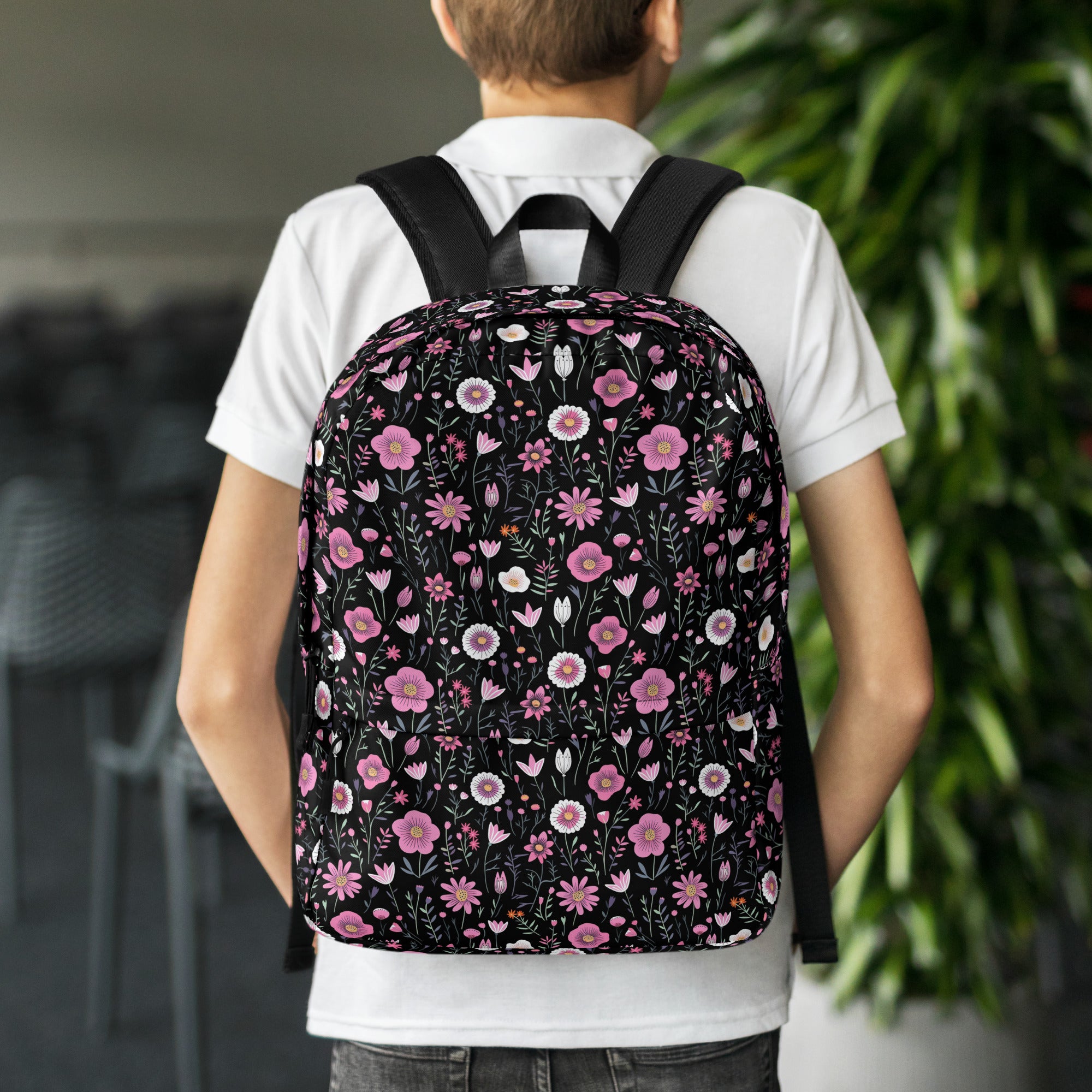 Black Floral Backpack for Laptops Books & School
