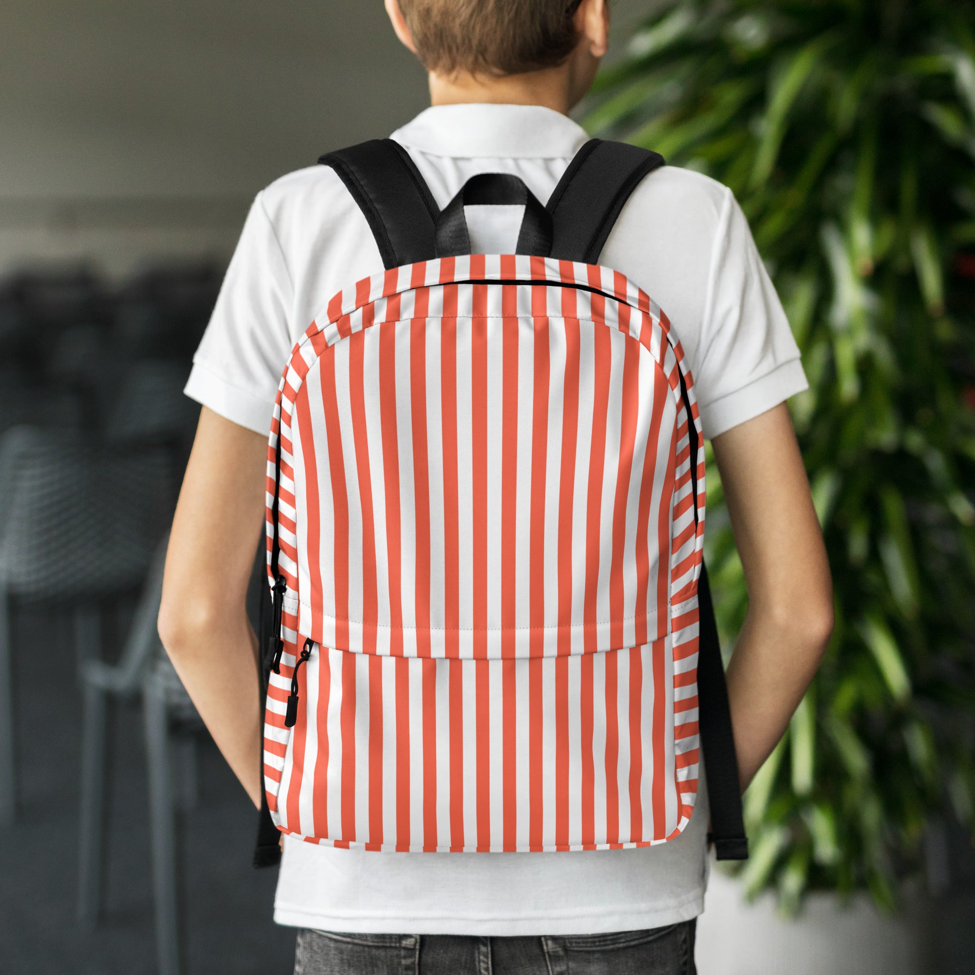 White and Orange Stripes Carry On Travel Backpack