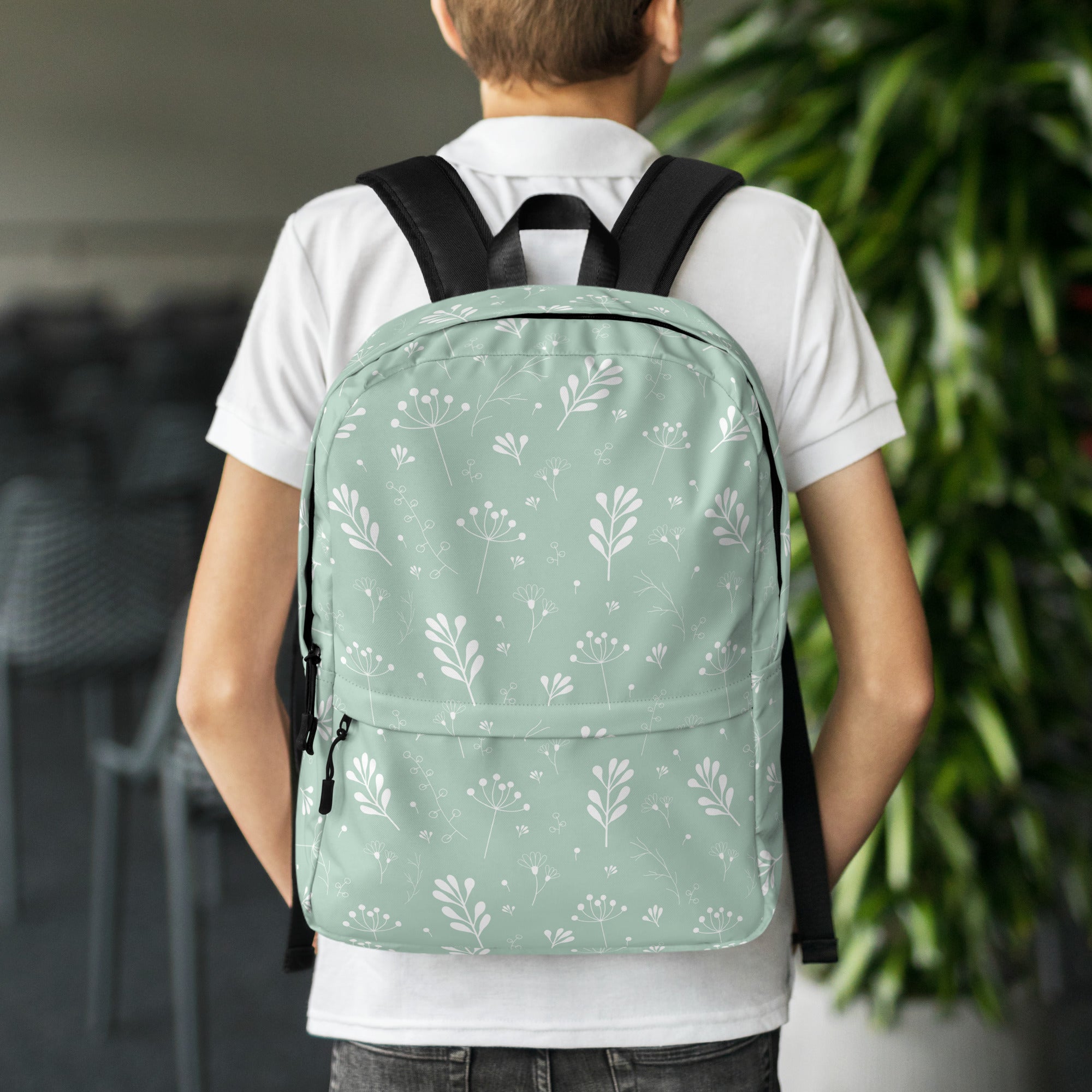 Pastel Green Clean Summer Seamless Floral Backpack