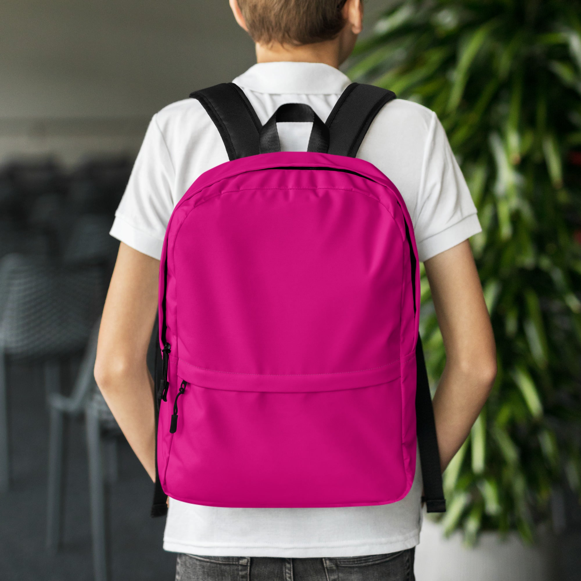 Preppy Shocking Pink Plain Waterproof Backpack for Women