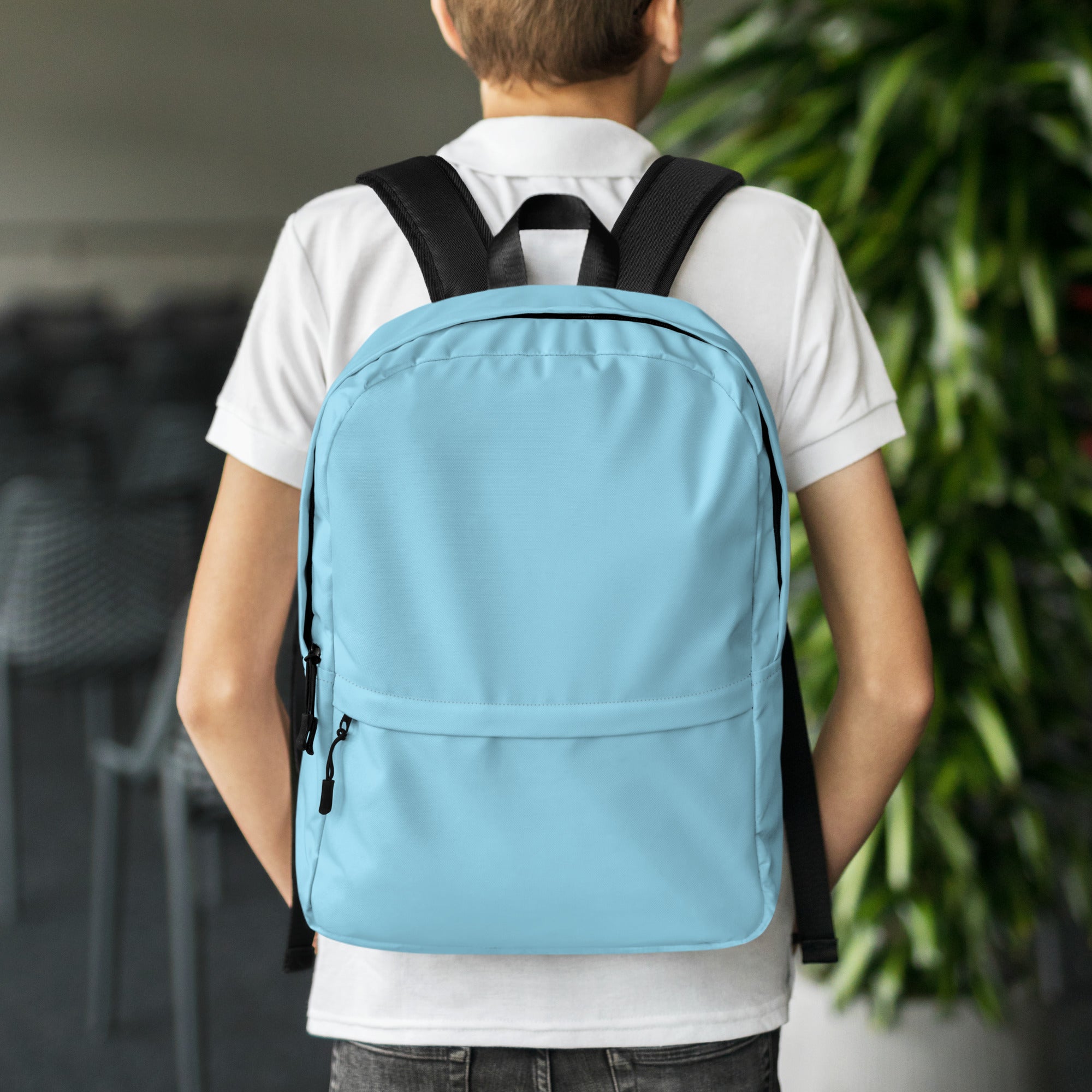 Preppy Light Baby Blue Medium Size Backpack for School & Travel