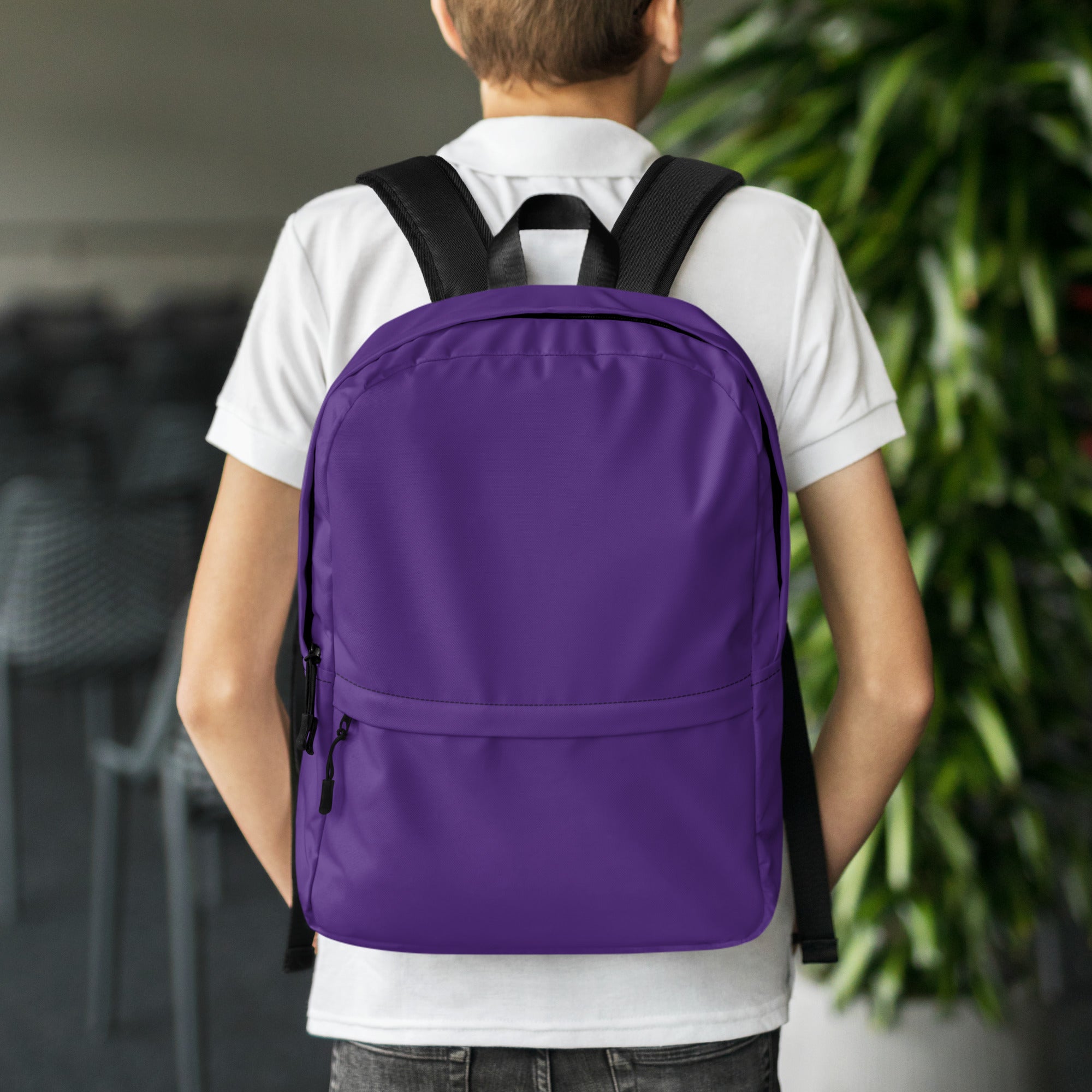 Preppy Plain Dark Plum Purple Color Medium Size Backpack