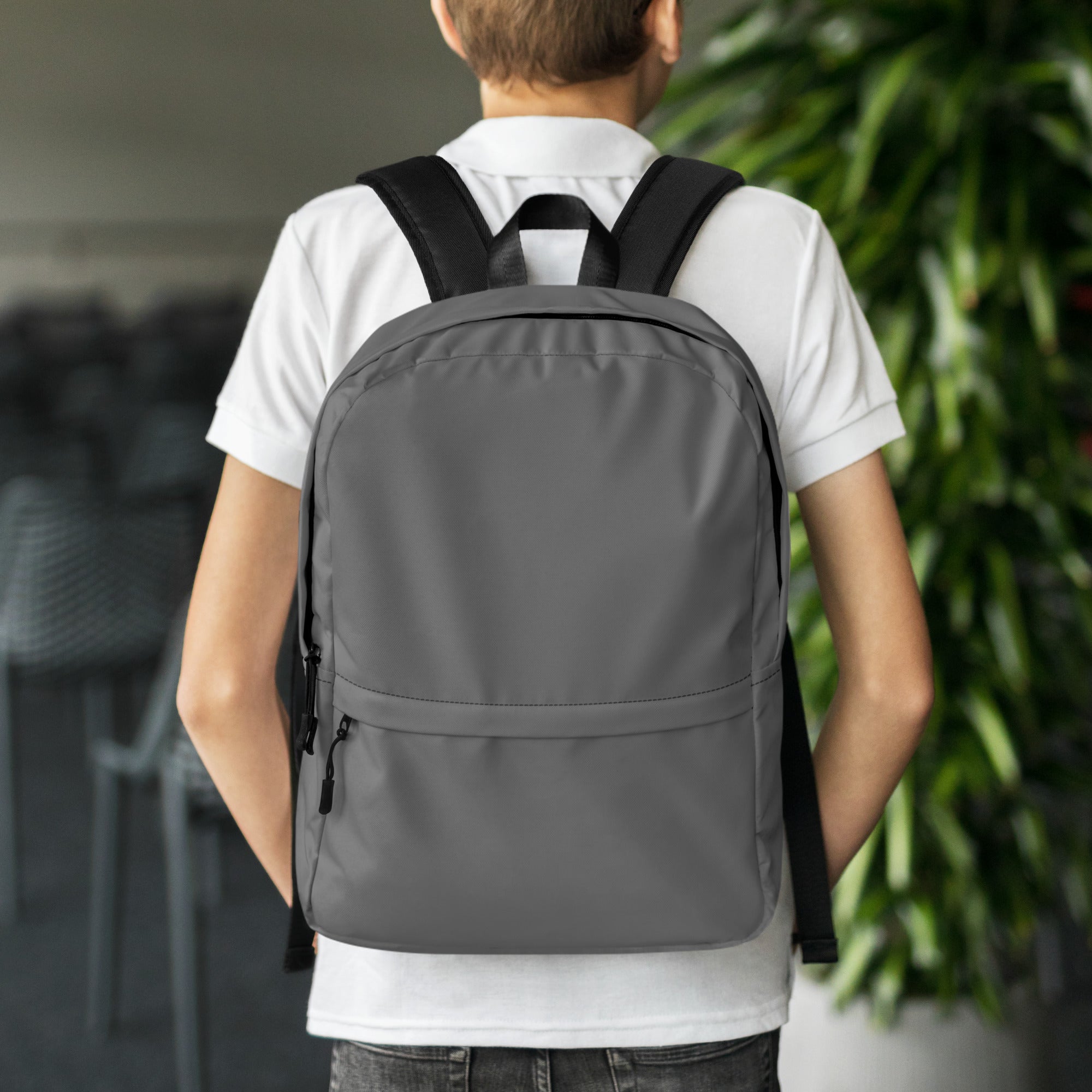Minimal Plain Gray Color Lightweight Medium Size Backpack