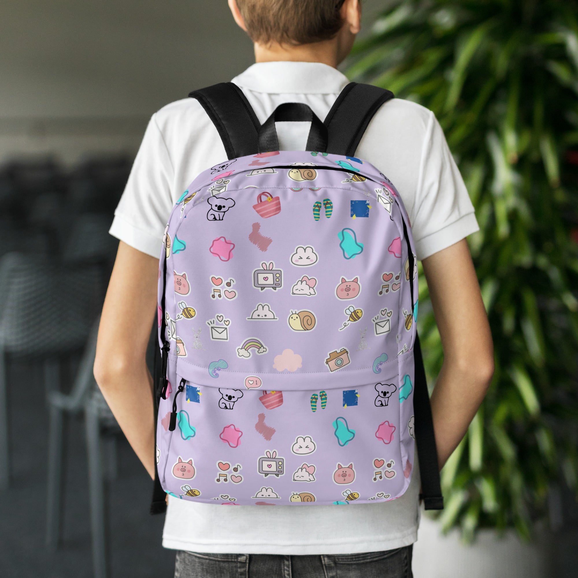 Preppy Cute Pins Print Purple Back to School Backpack for Girls