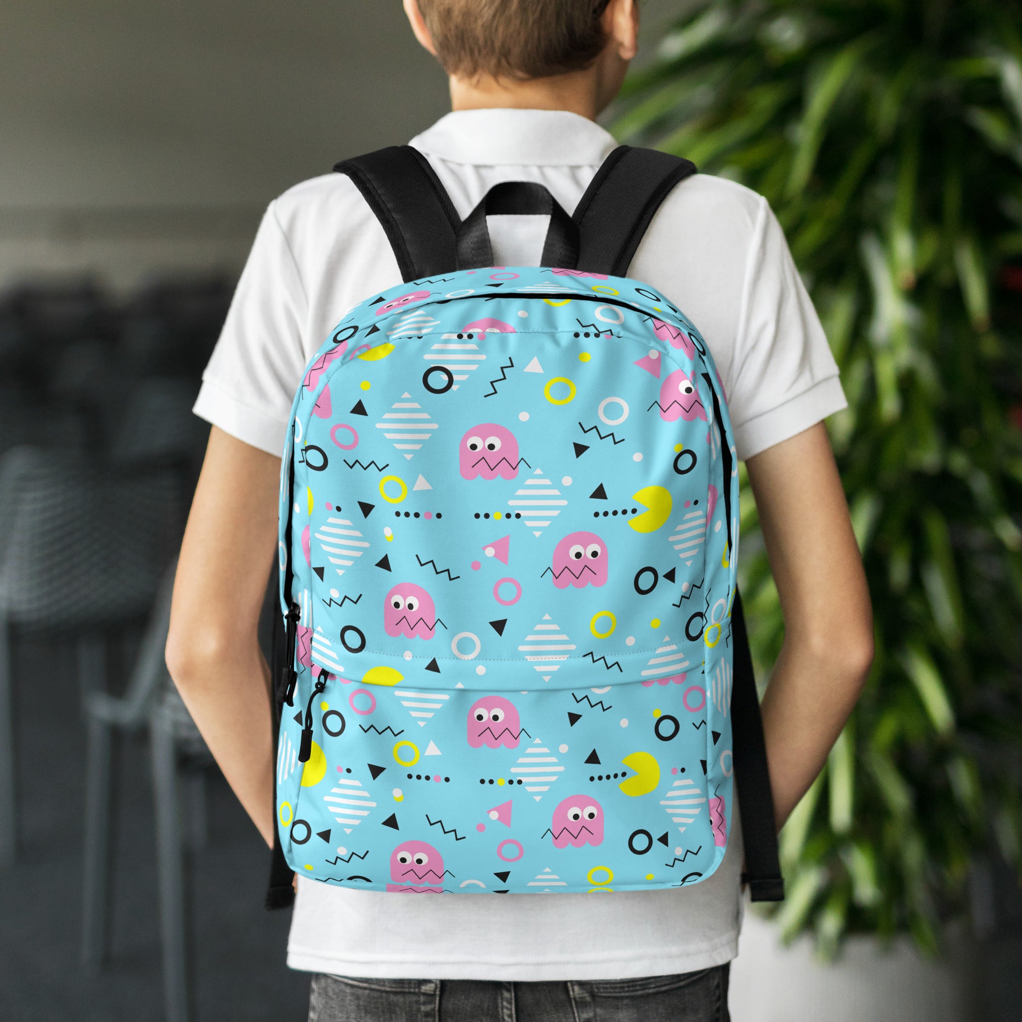 Preppy Vintage Blue Pacman & Ghosts Inspired Print Backpack