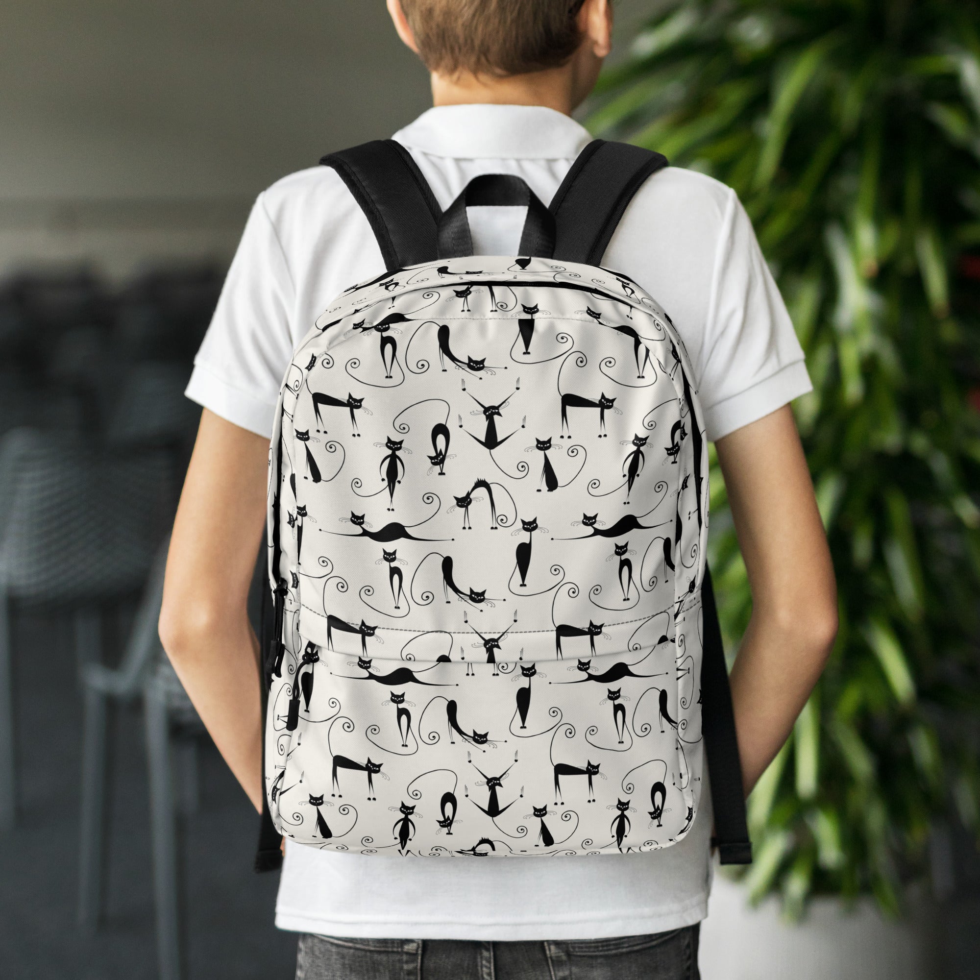 Cute Stretching Yoga Cat Print Off White Ladies Backpack Bag