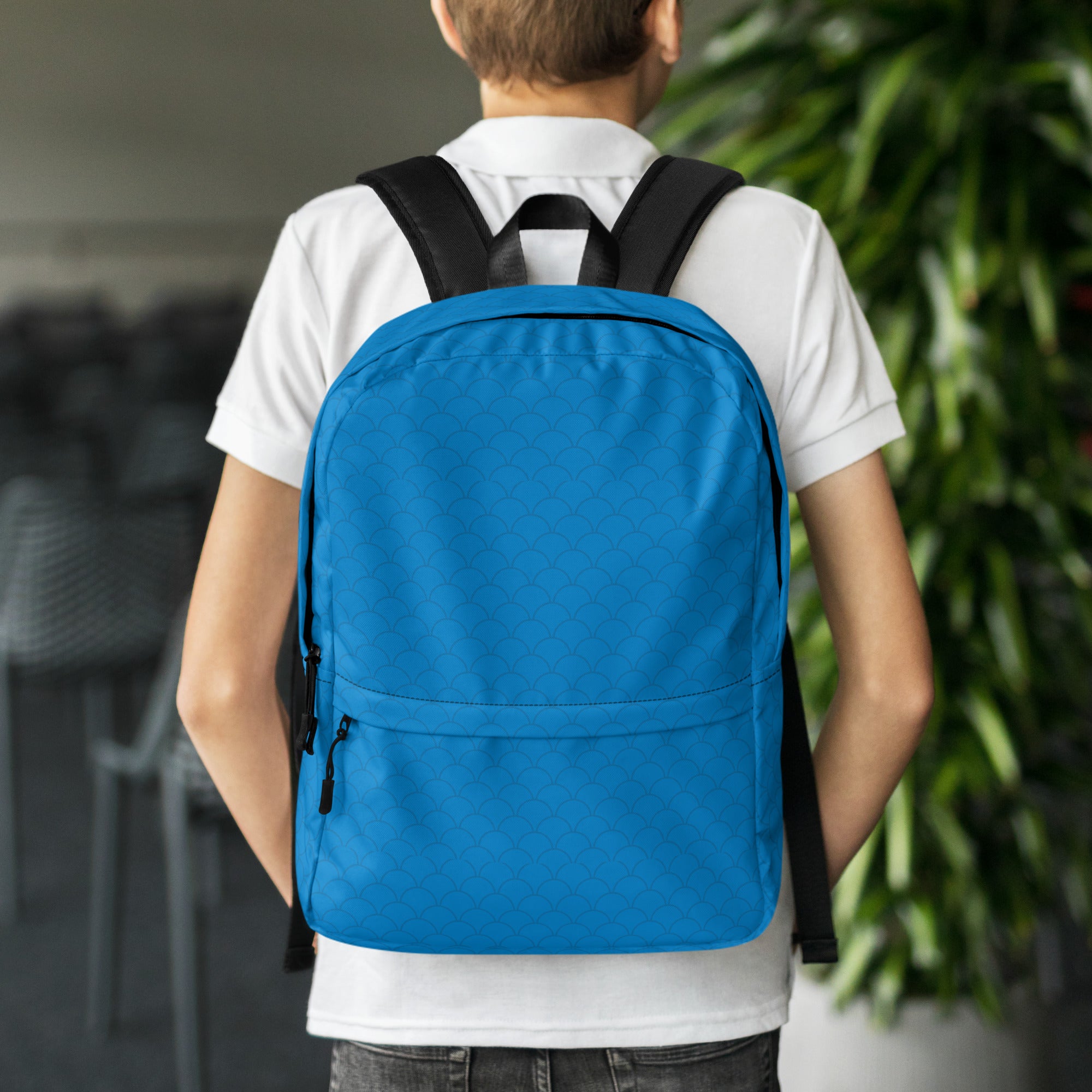 Blue Neutral Fish Scale Pattern Waterproof Backpack Bag