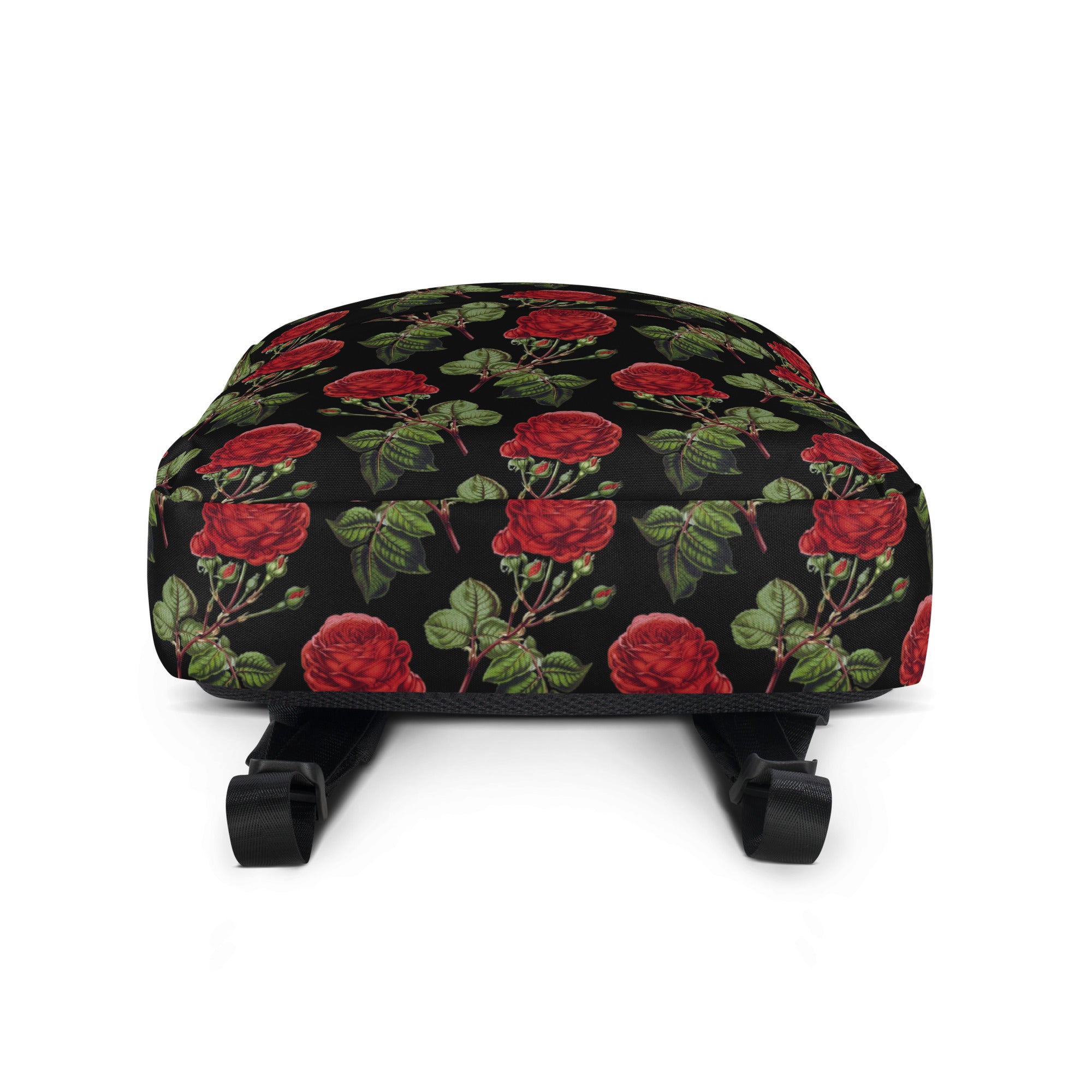 Vintage Red Roses Print Floral Black Casual School Backpack