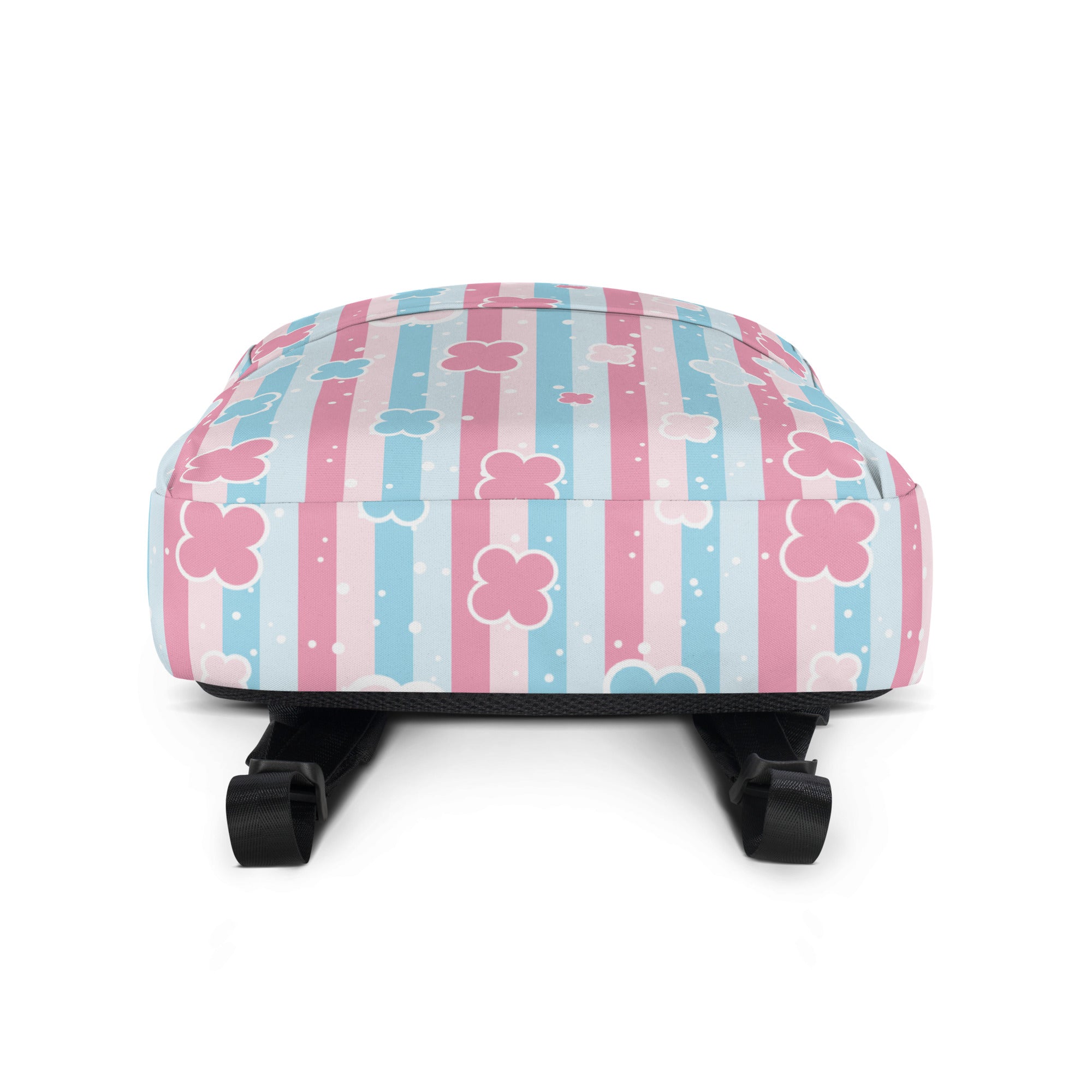 Preppy Cute Pastel Pink & Blue Flower Style Stripes Backpack for Girls