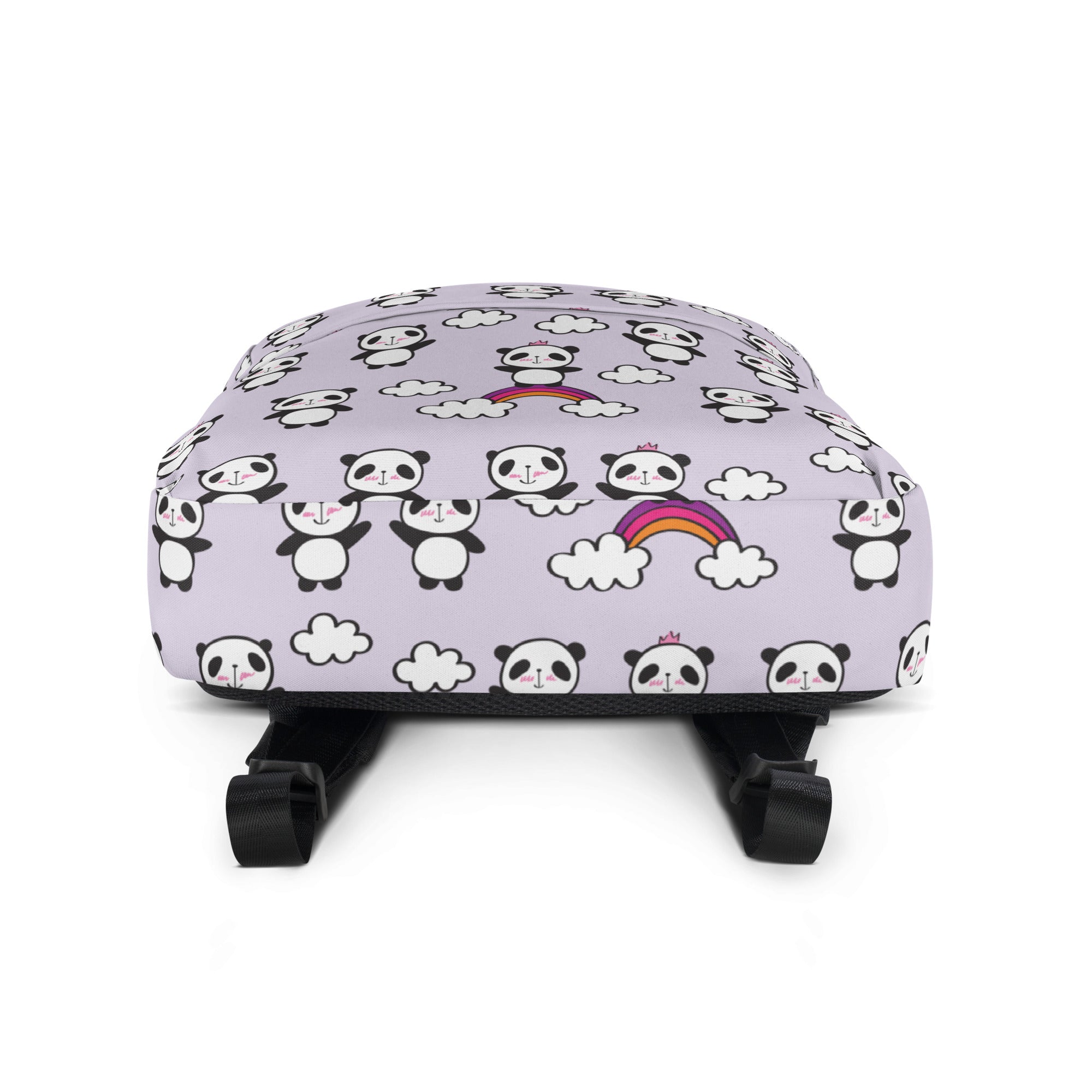 Preppy Purple Cute Little Pandas Print Medium Size Backpack Bag