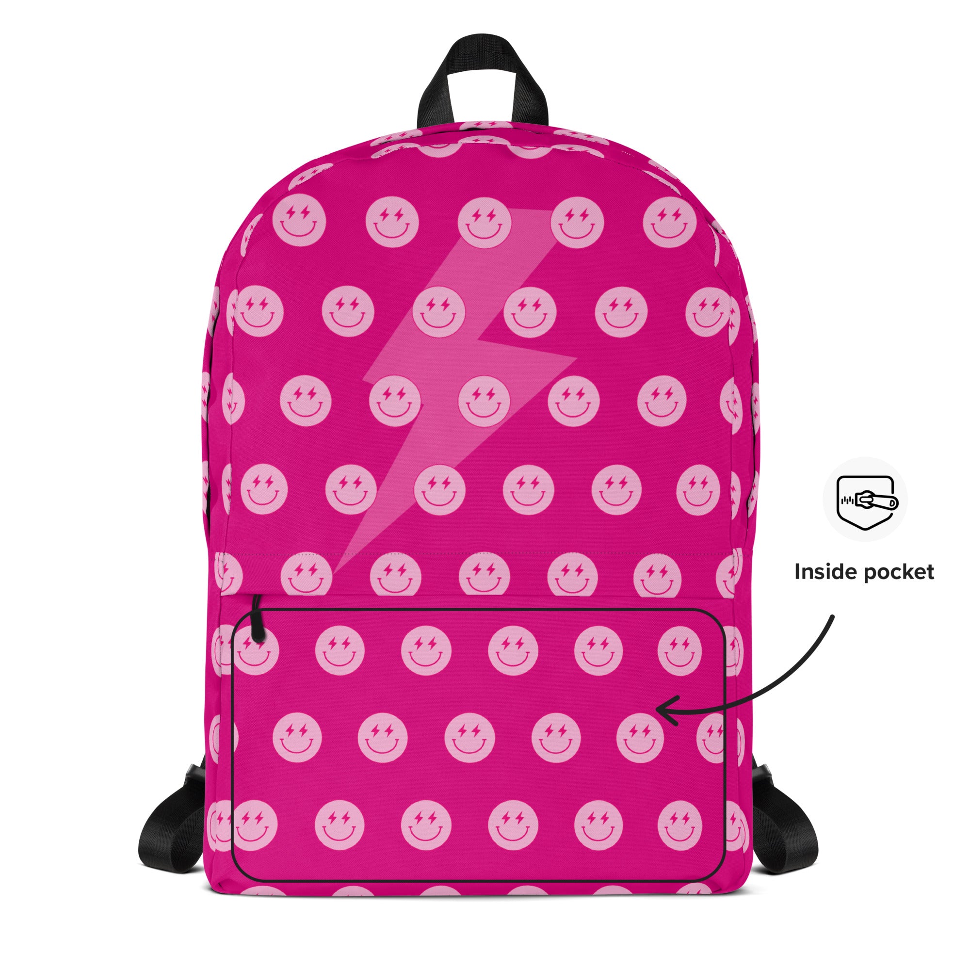 Preppy Pink Smiley Face Lightning Bolt Backpack