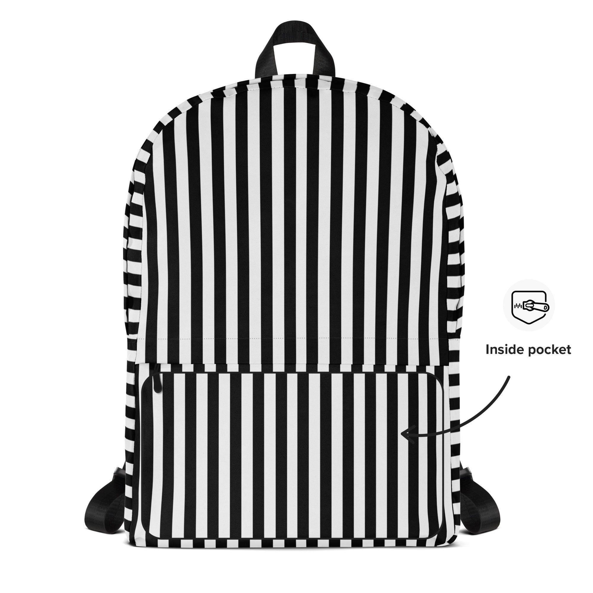 Preppy Black and White Vertical Striped Lines Printed Backpack