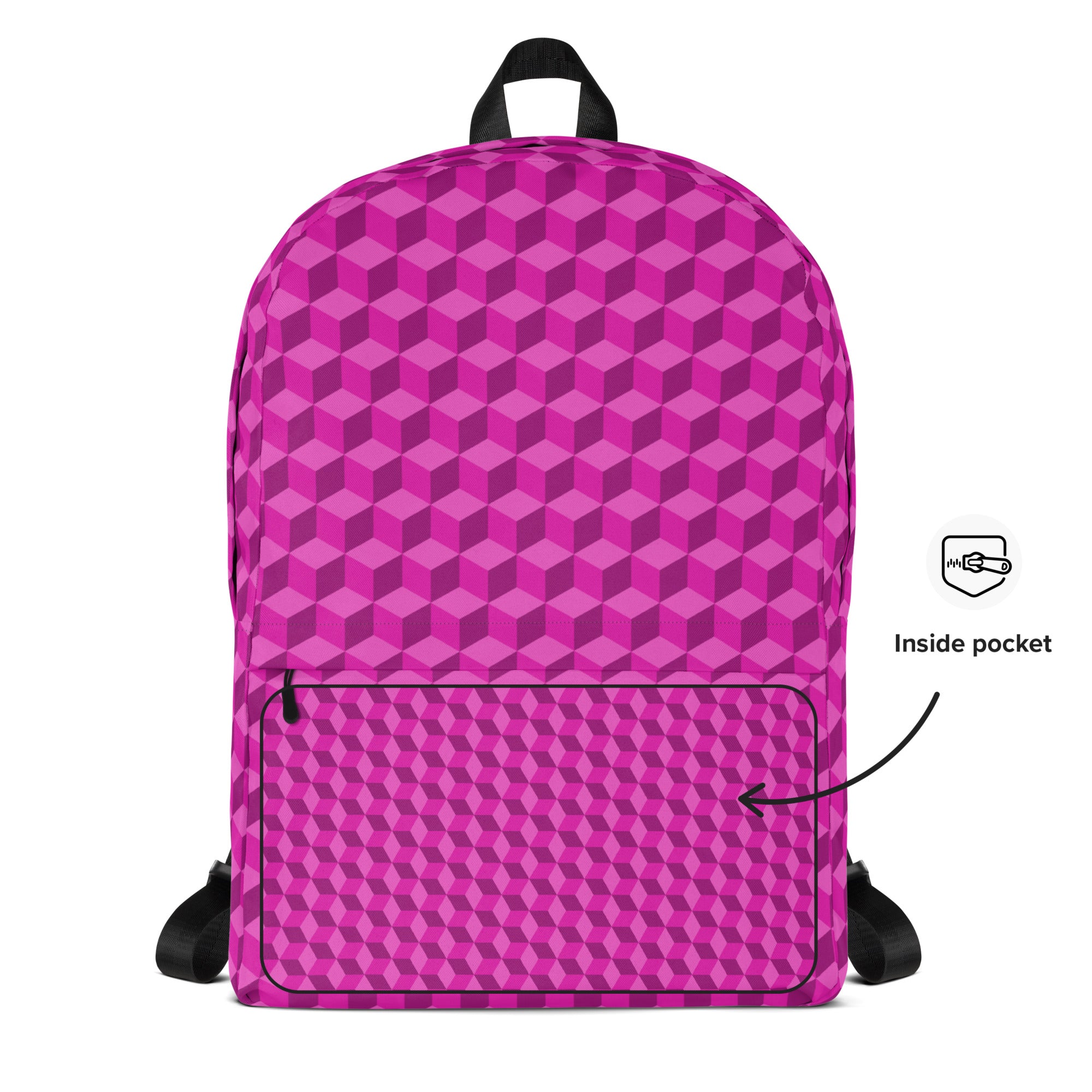 3d Geometric Cubes Optical illusion Preppy Pink Backpack