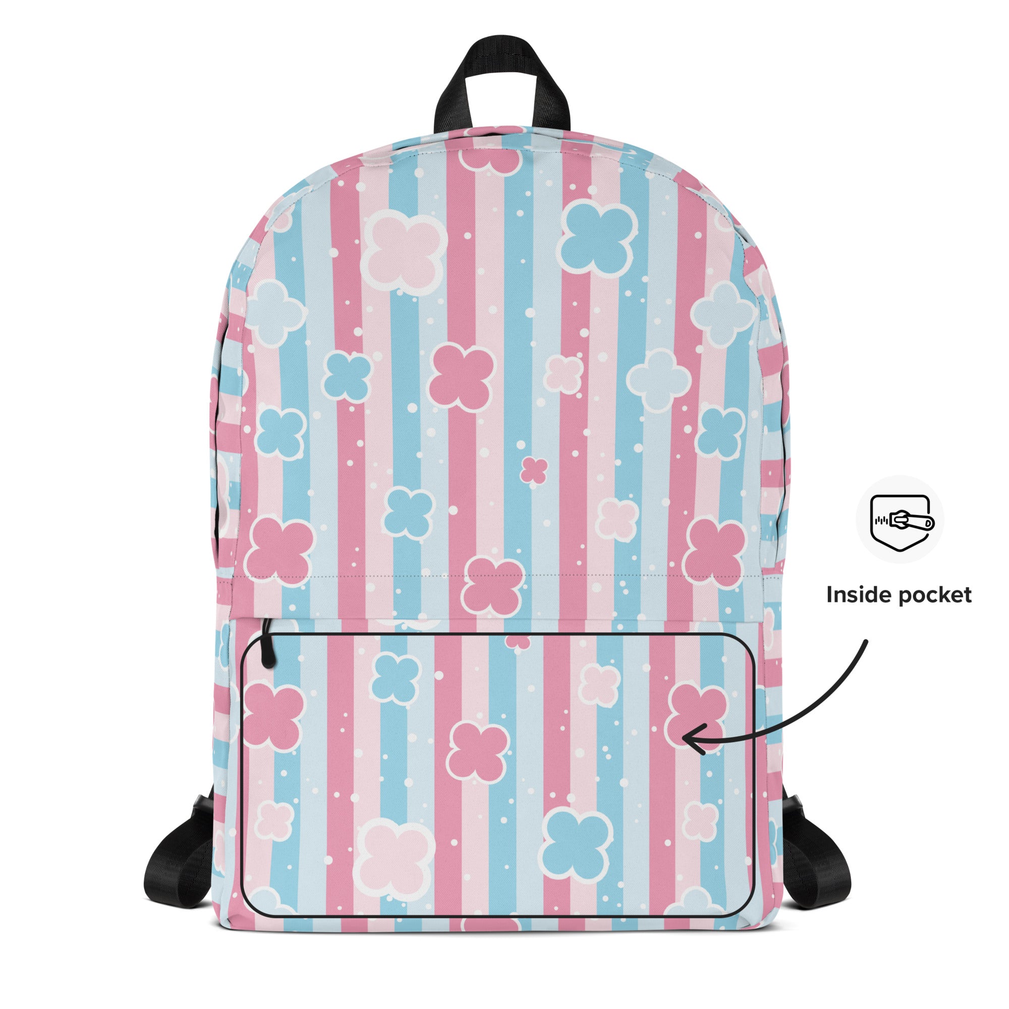 Preppy Cute Pastel Pink & Blue Flower Style Stripes Backpack for Girls